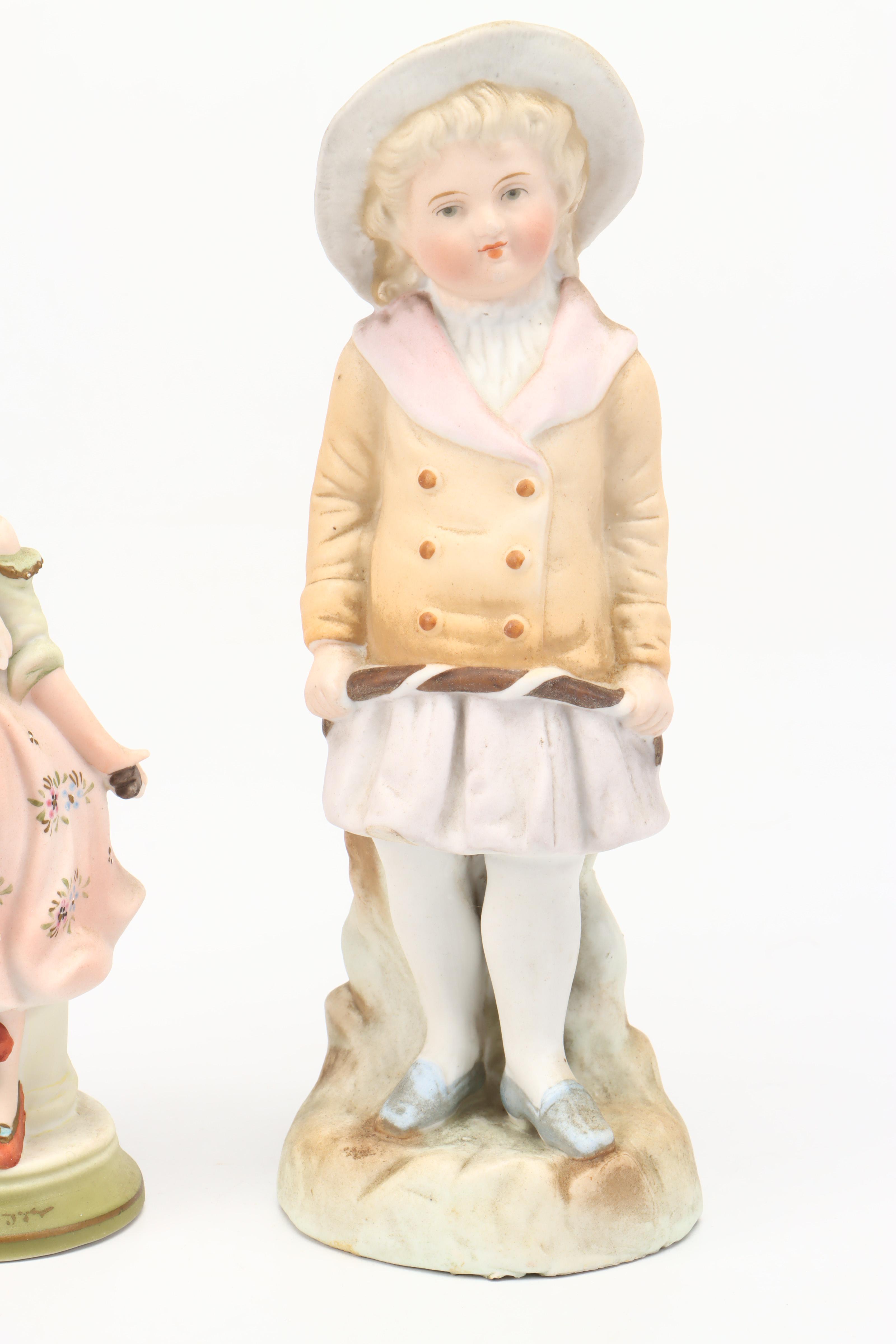 Moriyama China Putto Pulling Cart with Lefton Cart and More Porcelain Figurines