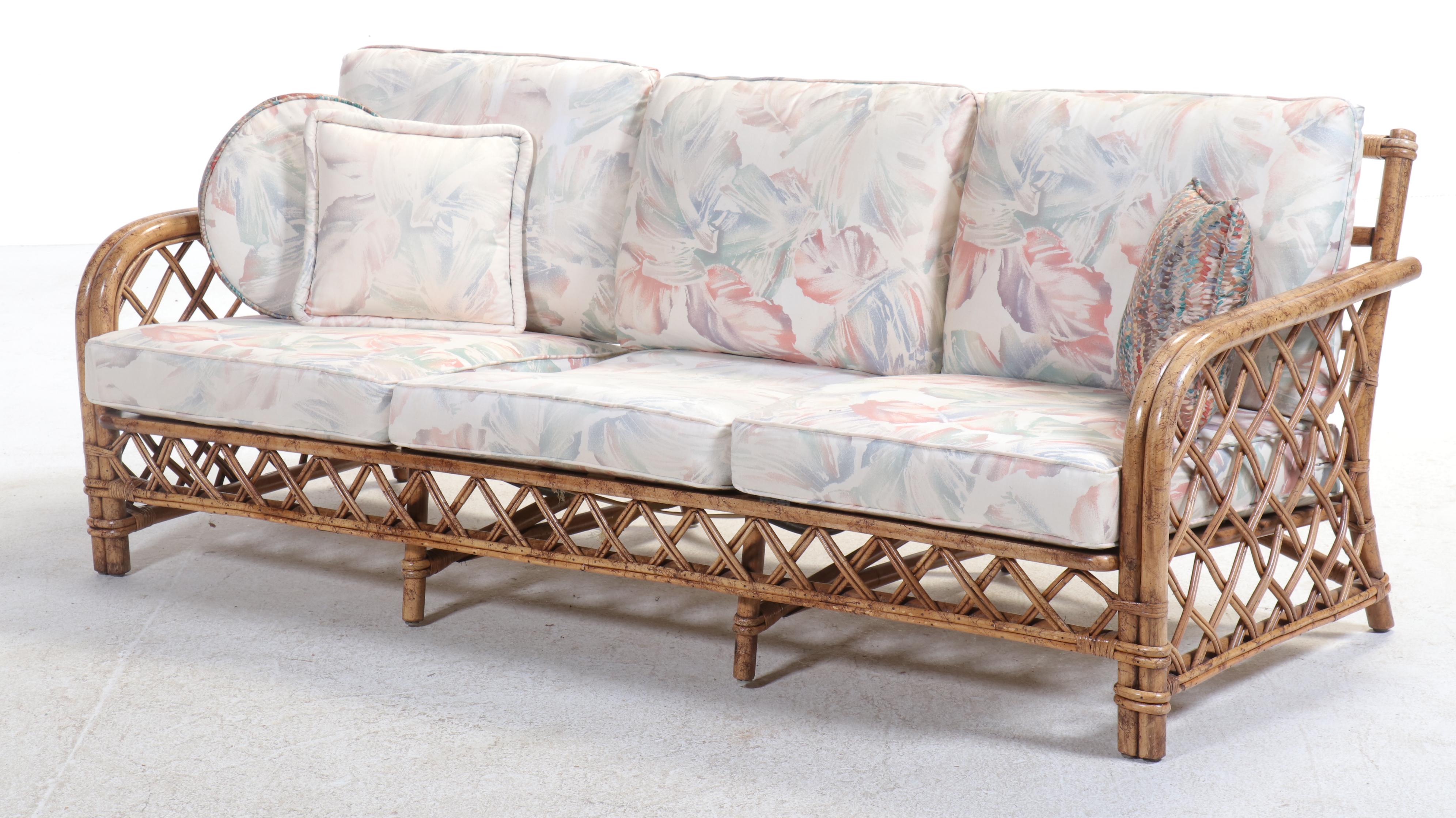 Three-Piece Ficks Reed Rattan Patio Seating Set, Mid to Late 20th Century