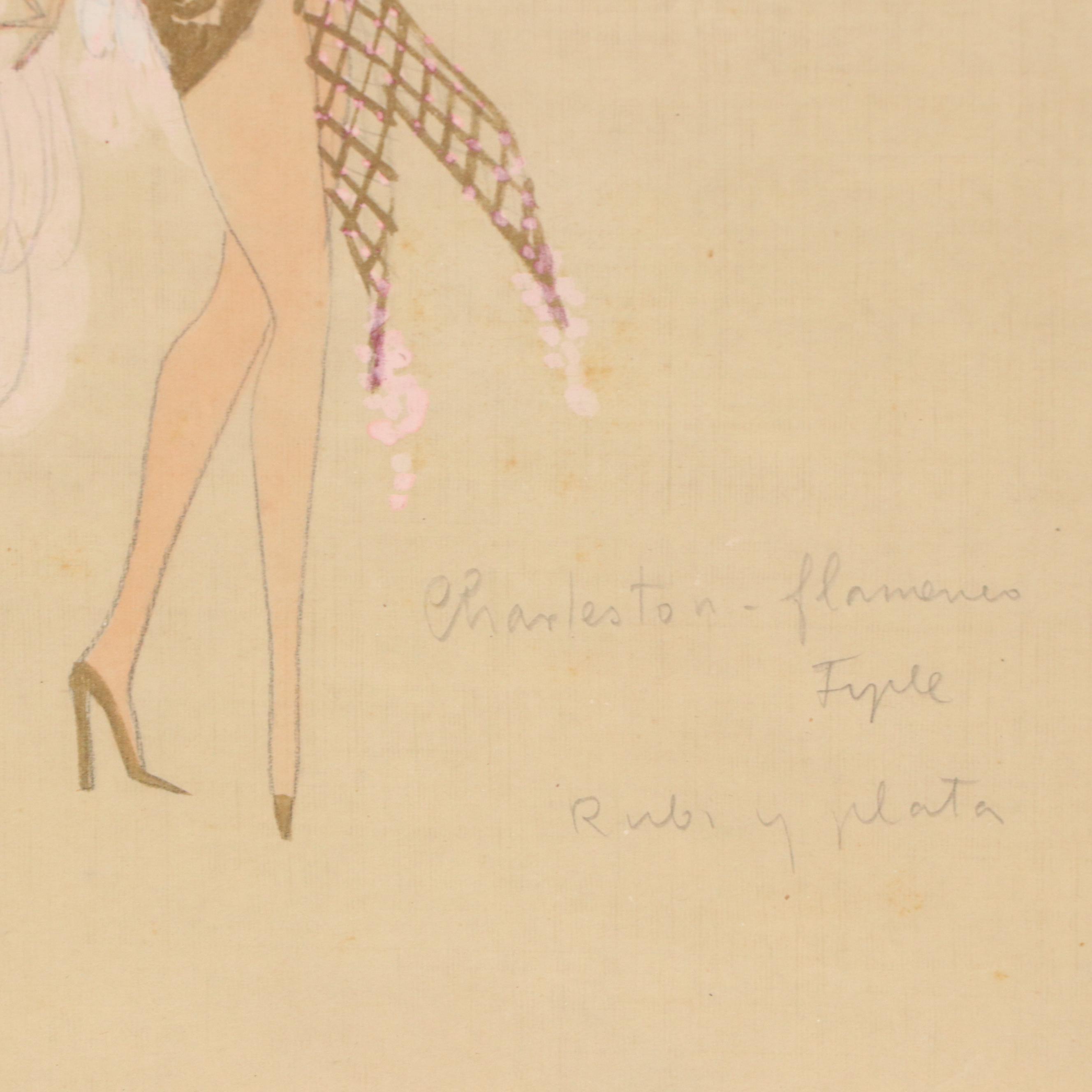 Attributed to Álvaro Retana Fashion Drawing of Charleston-Flamenco Dancer