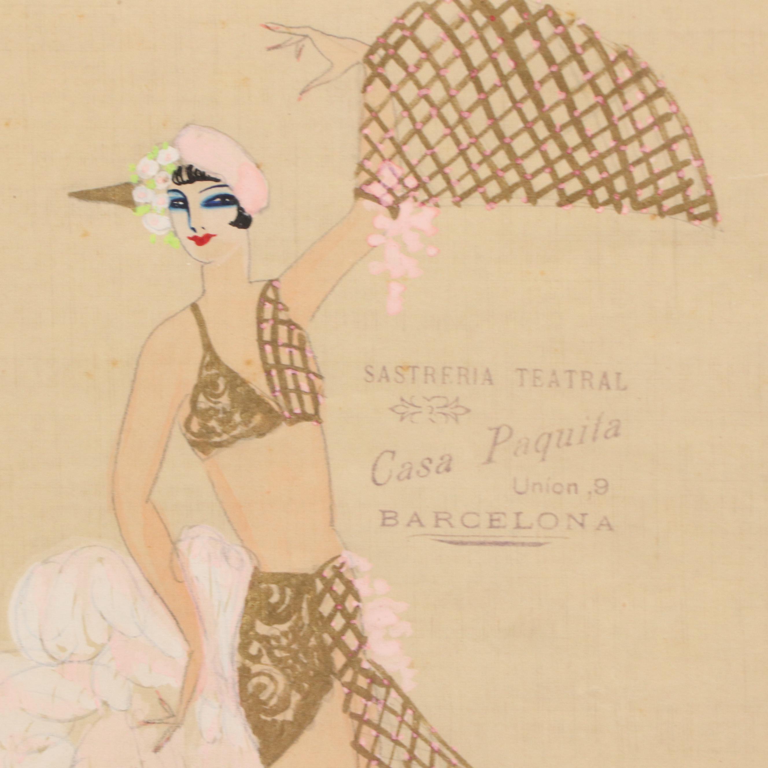 Attributed to Álvaro Retana Fashion Drawing of Charleston-Flamenco Dancer