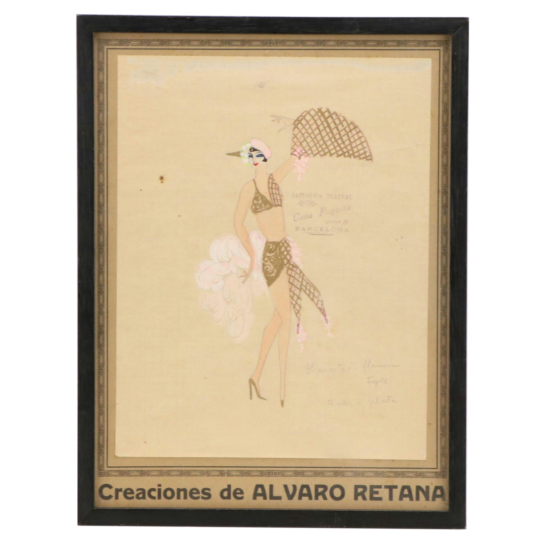 Attributed to Álvaro Retana Fashion Drawing of Charleston-Flamenco Dancer