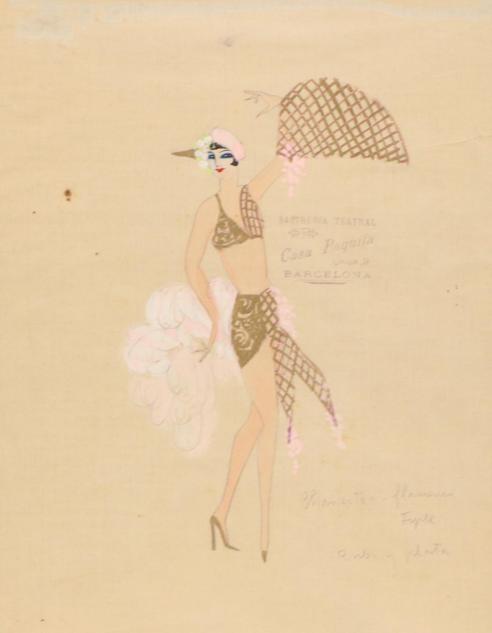 Attributed to Álvaro Retana Fashion Drawing of Charleston-Flamenco Dancer