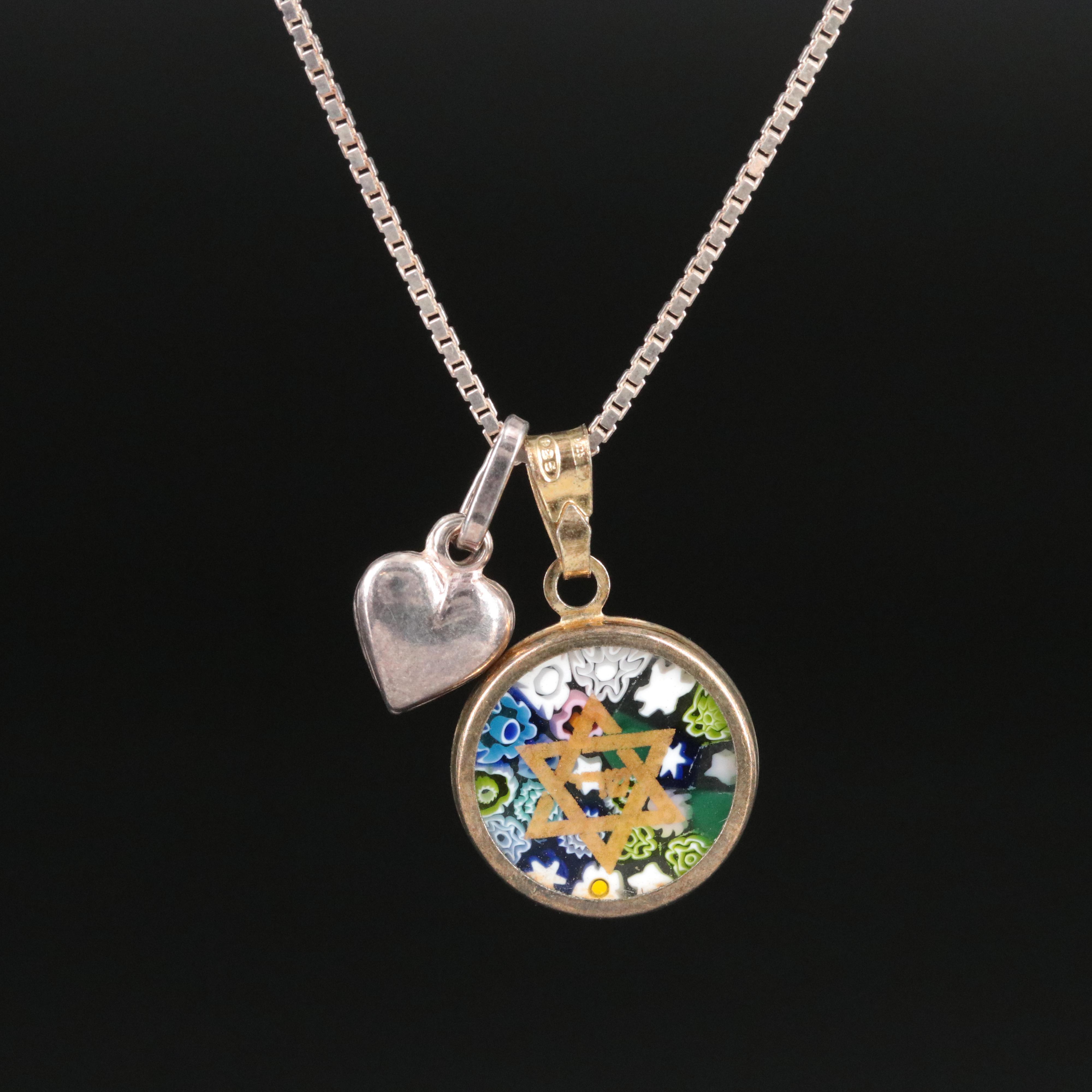 Sterling Millefiori Glass Star of David Pendant
