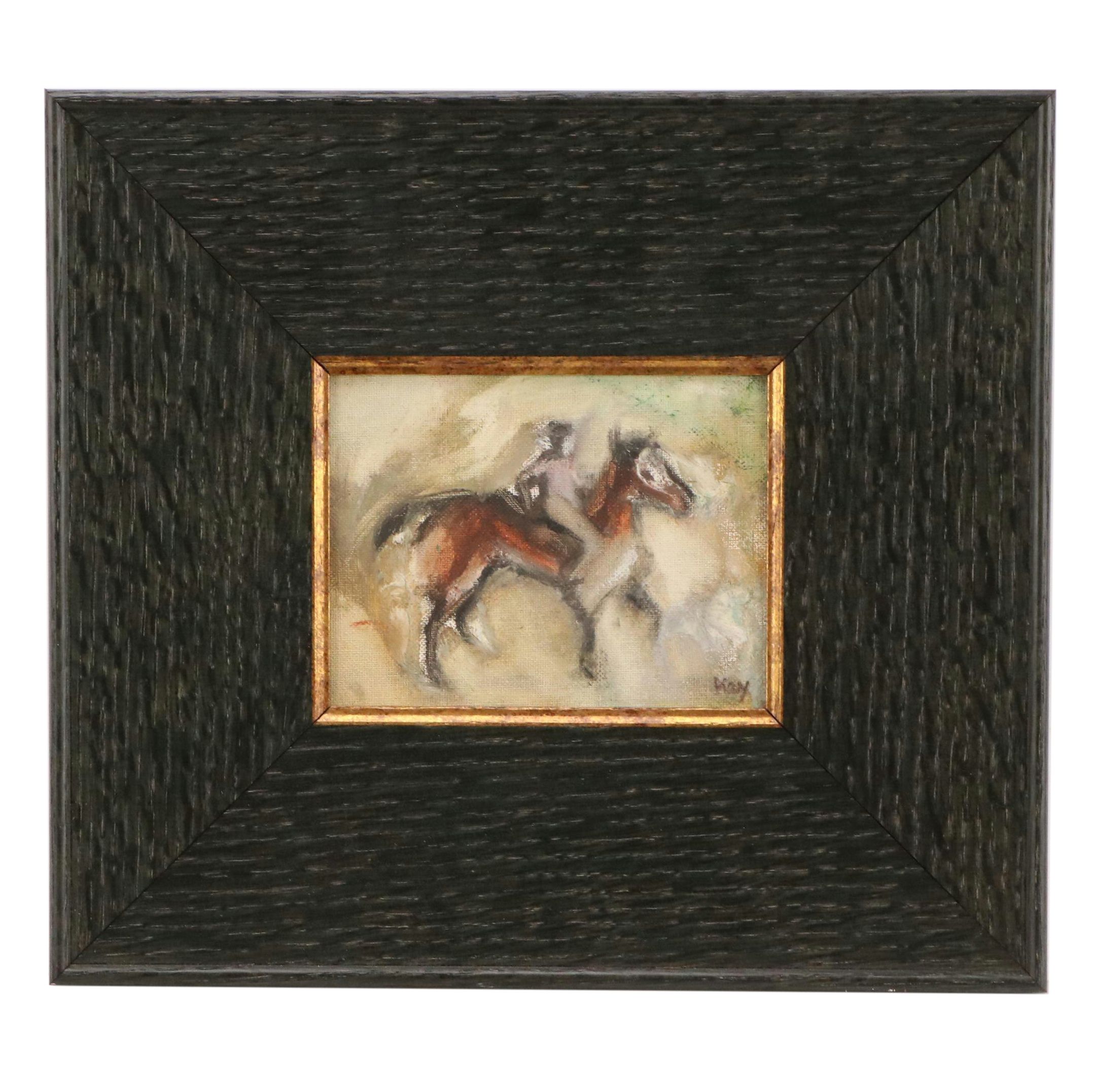 Alla Prima Oil Painting of Horse and Rider, Circa 2010