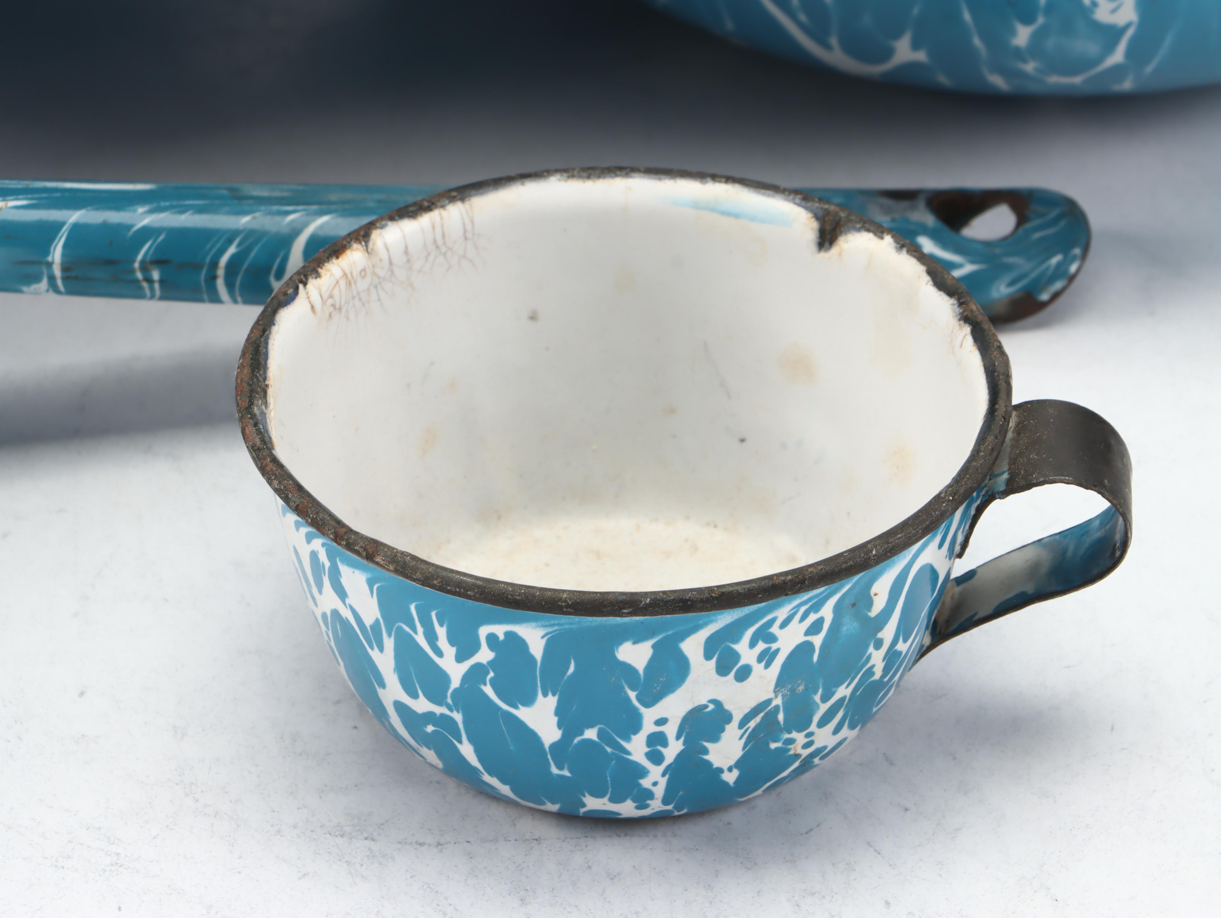 Blue Splatter Enamelware Pitcher, Lidded Pots and More