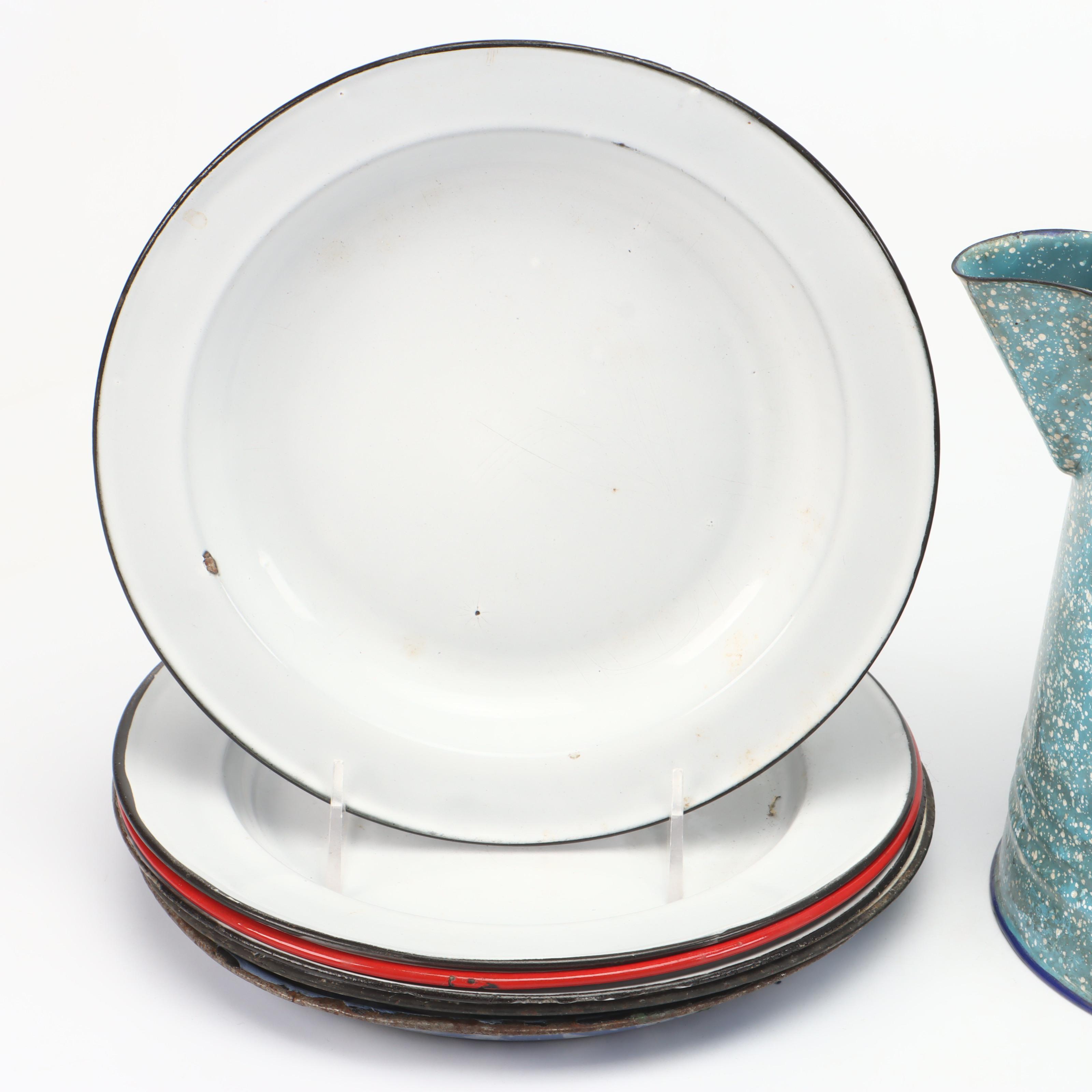 Blue Splatter Enamelware Pitcher, Lidded Pots and More