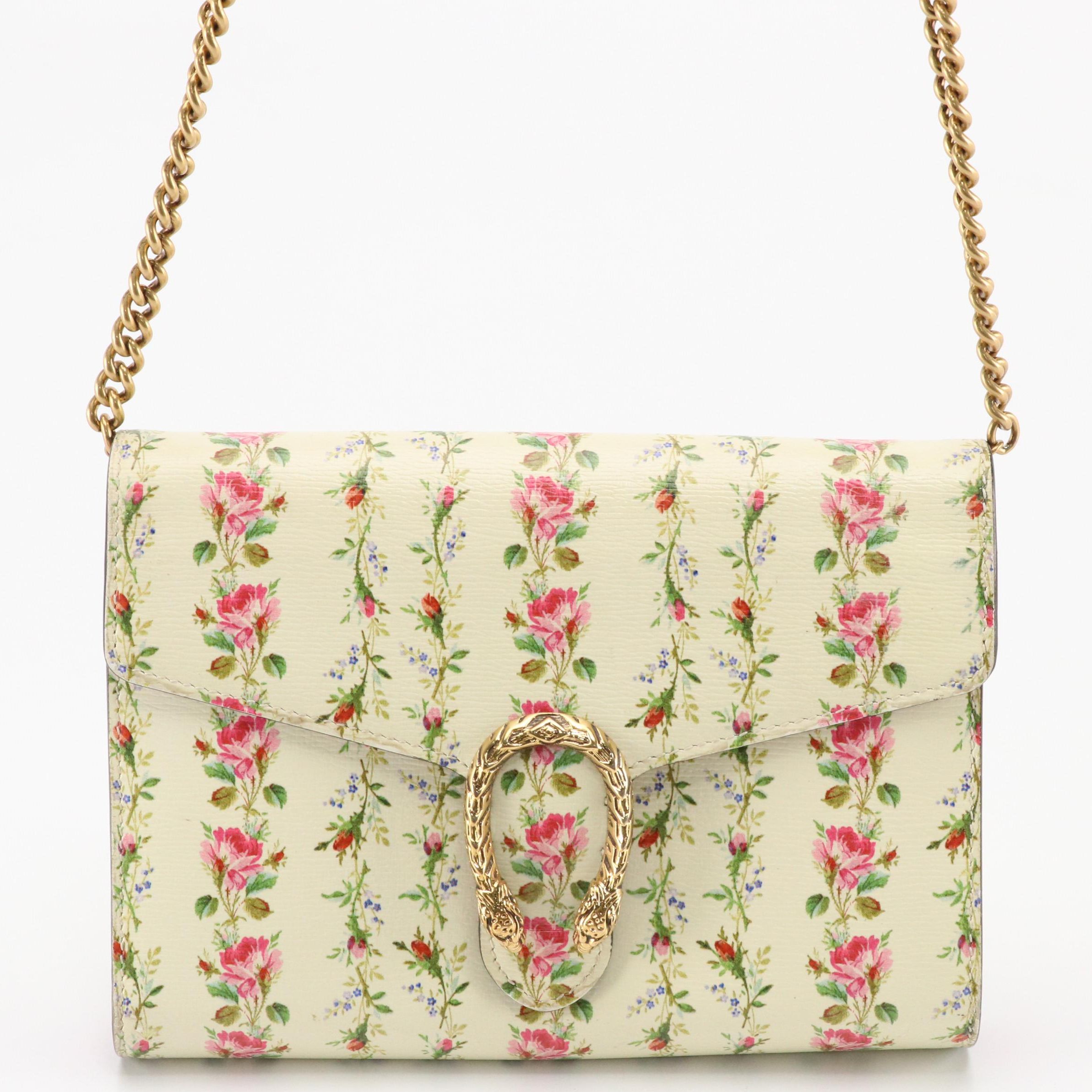 Gucci Limited Edition Dionysus Chain Strap Bag in Floral Print and Pink Leather