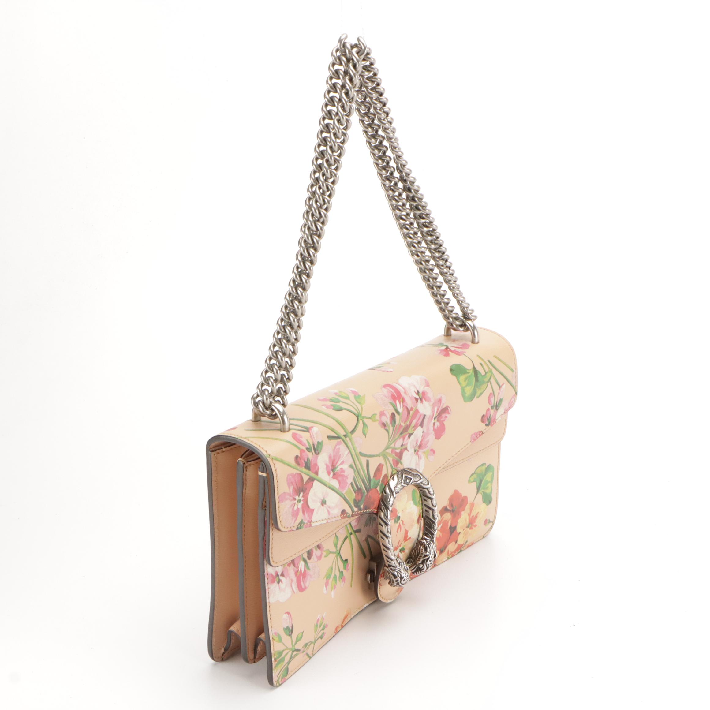Gucci Dionysus Chain Strap Shoulder Bag in Peach Blooms Printed Leather