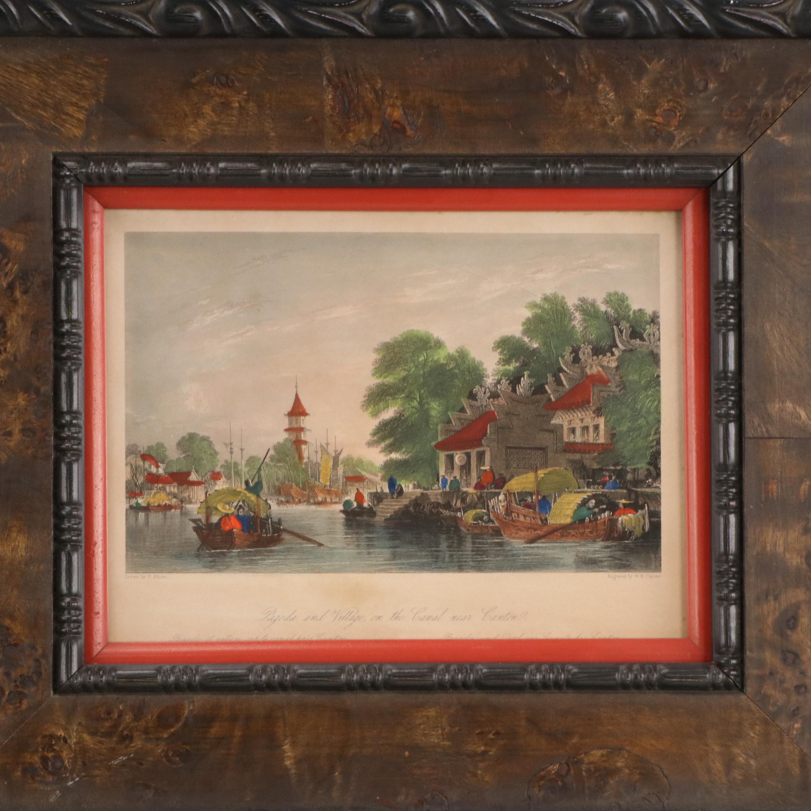 After Thomas Allom Hand-Colored Engravings of Chinese Landscapes