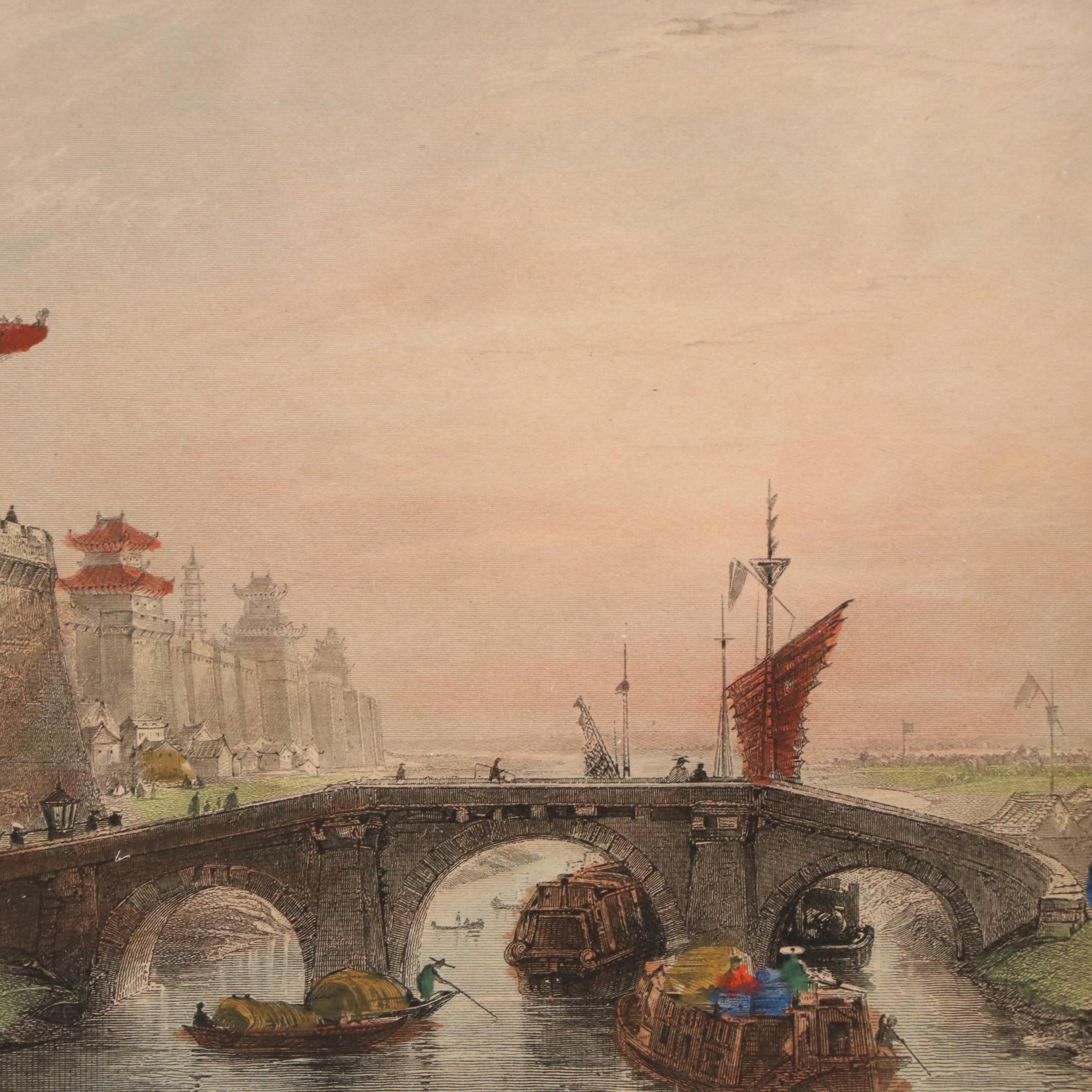 After Thomas Allom Hand-Colored Engravings of Chinese Landscapes