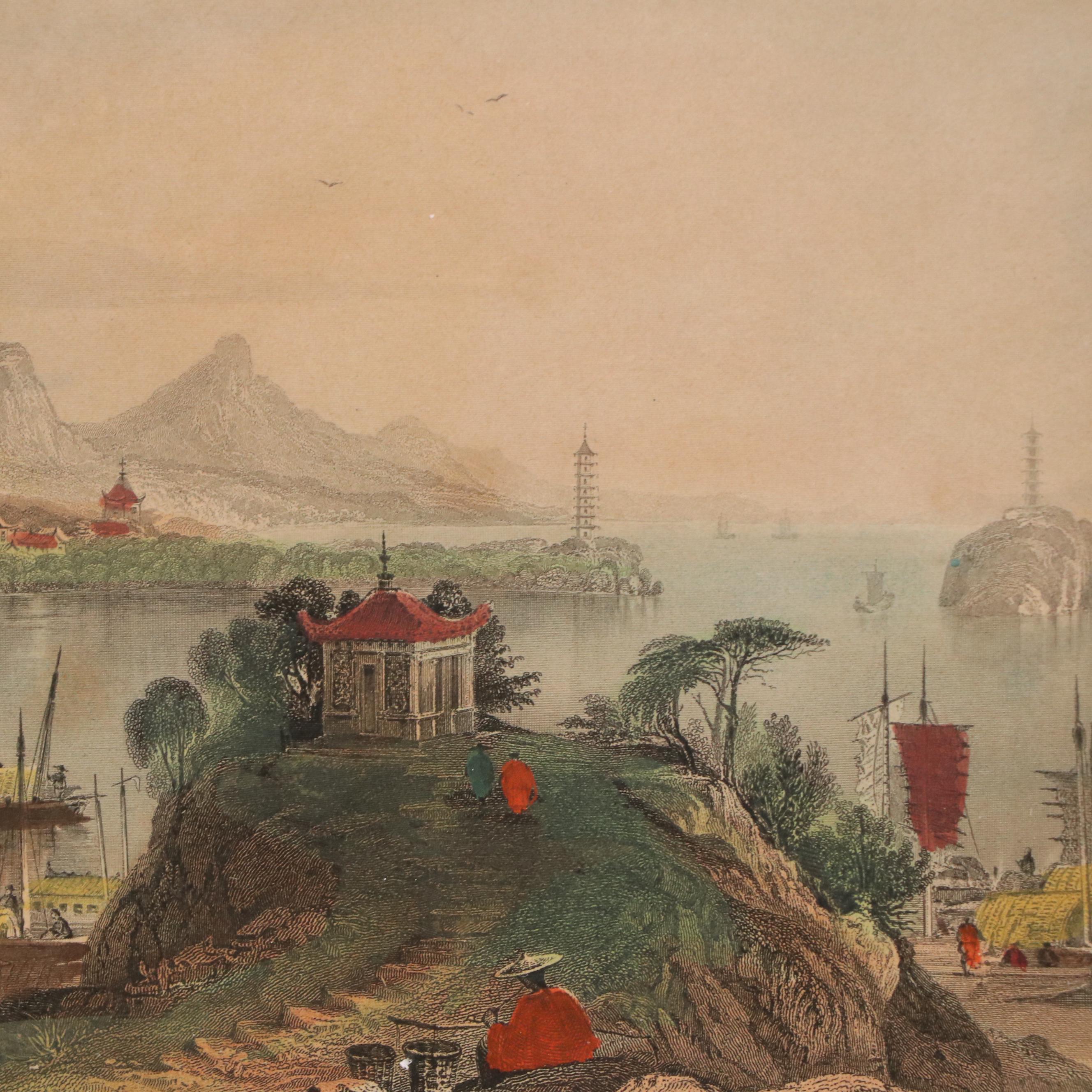 After Thomas Allom Hand-Colored Engravings of Chinese Landscapes