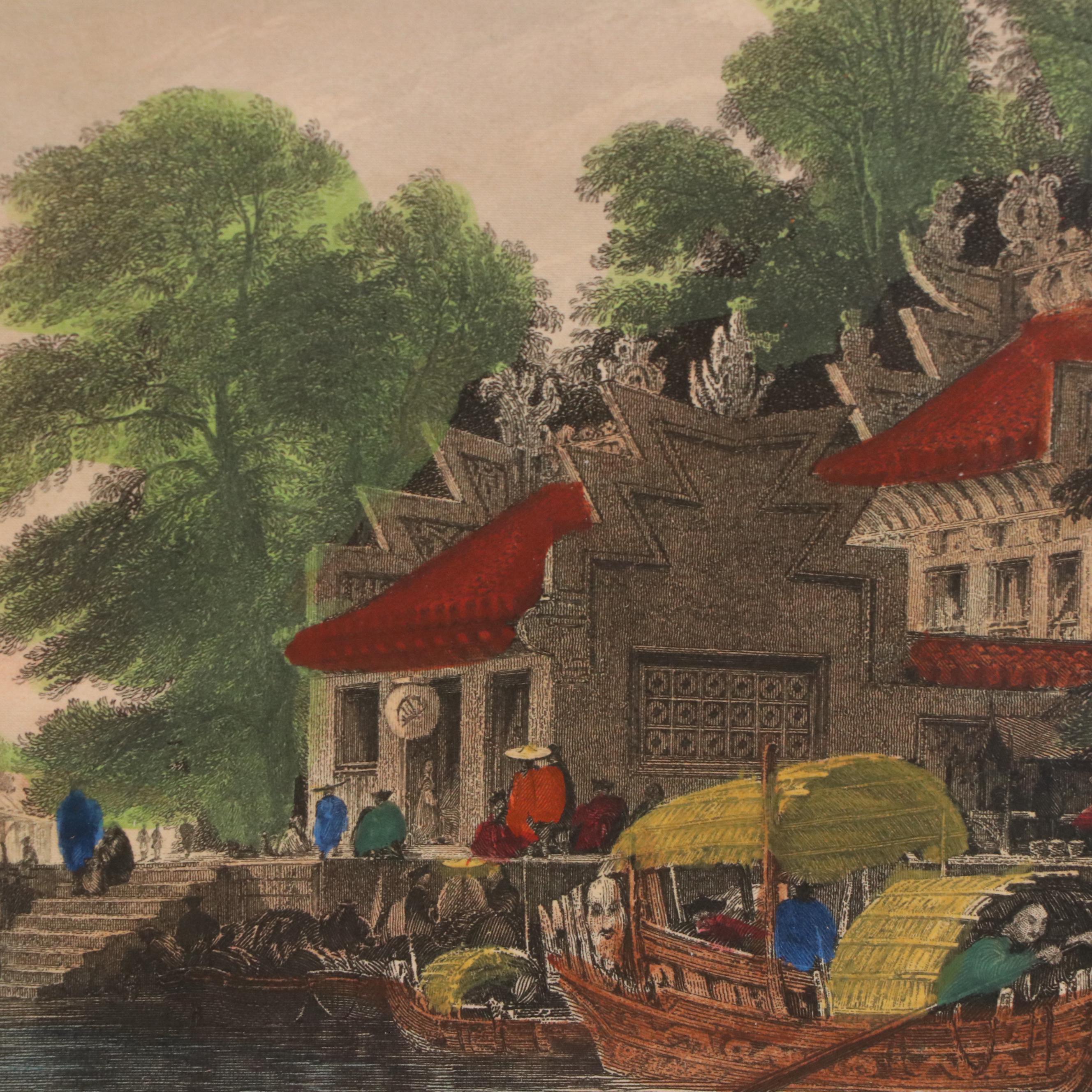 After Thomas Allom Hand-Colored Engravings of Chinese Landscapes
