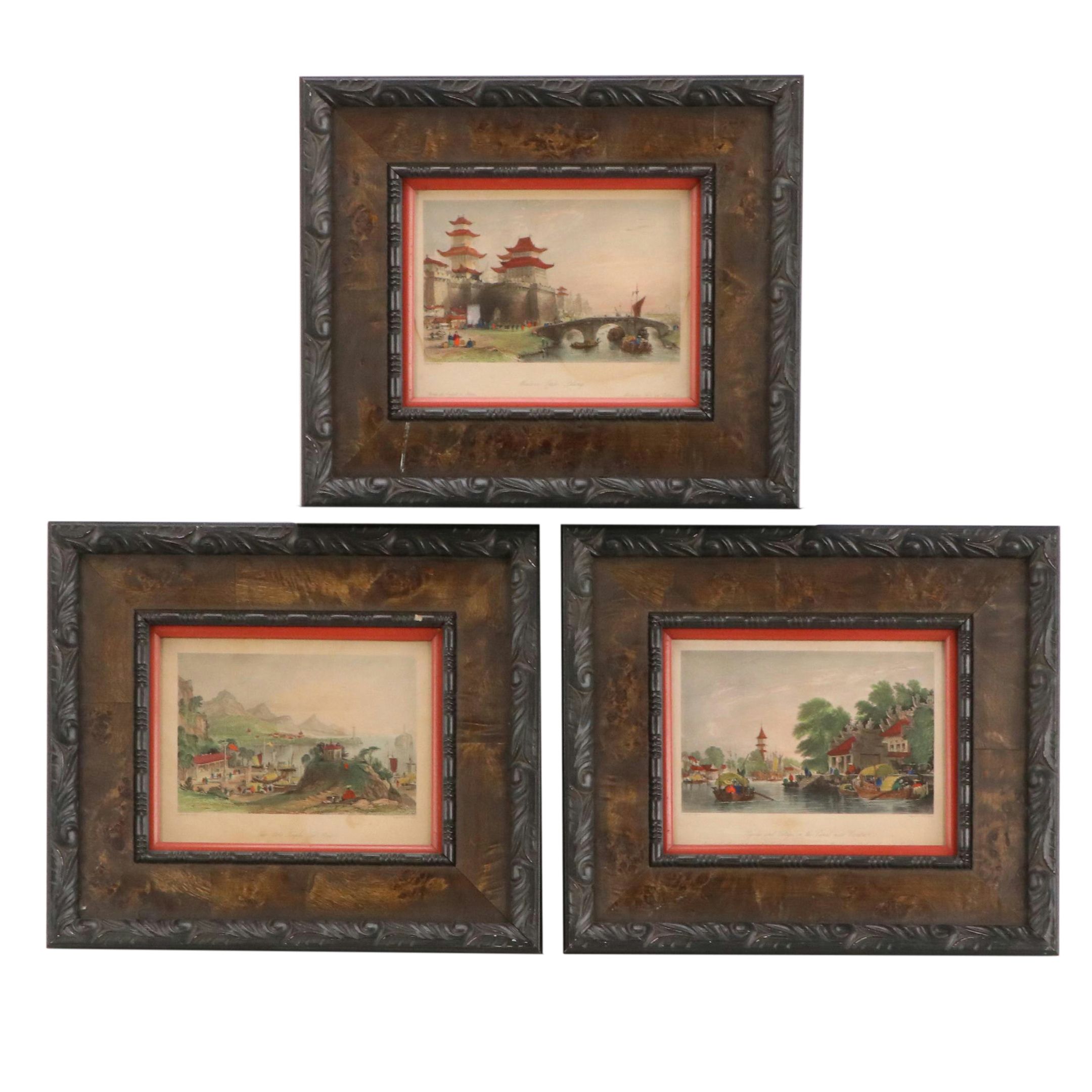 After Thomas Allom Hand-Colored Engravings of Chinese Landscapes