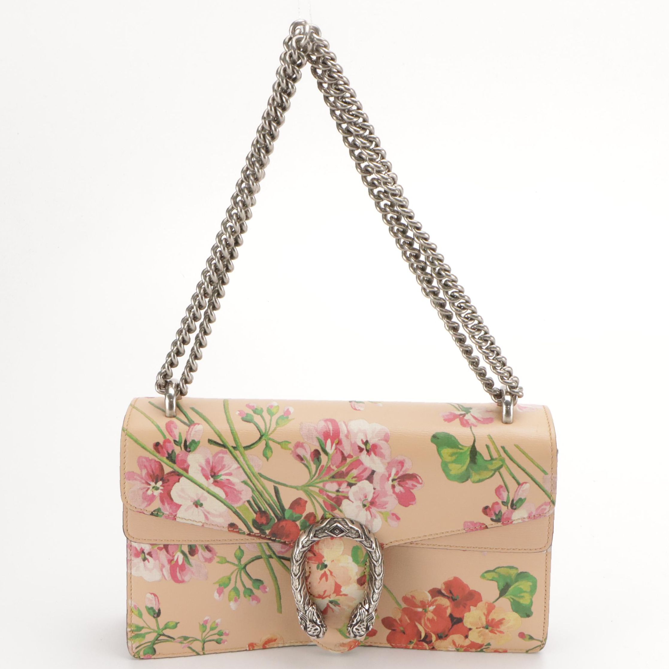 Gucci Dionysus Chain Strap Shoulder Bag in Peach Blooms Printed Leather