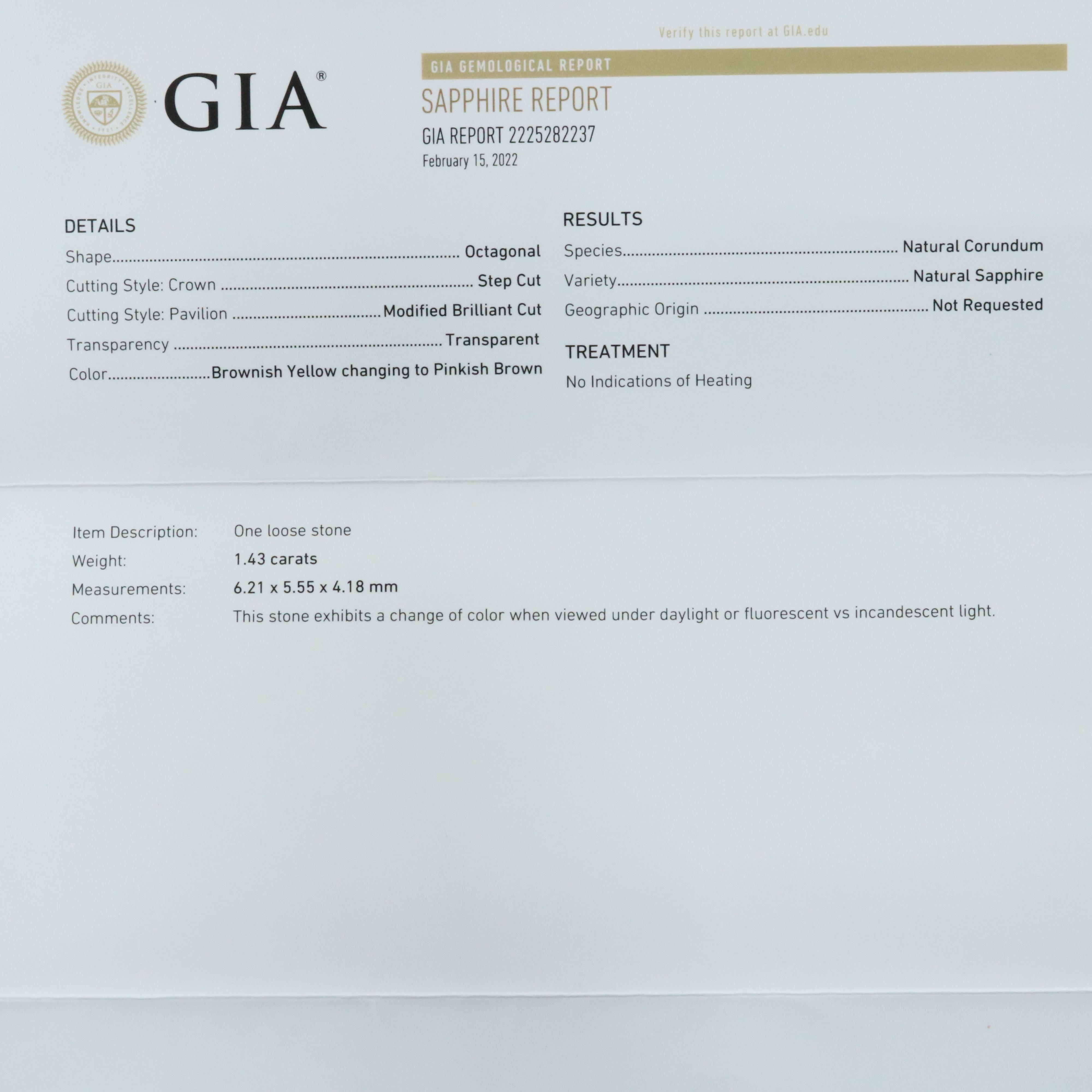 Platinum 1.43 CT Unheated Sapphire and Diamond Ring with GIA Report