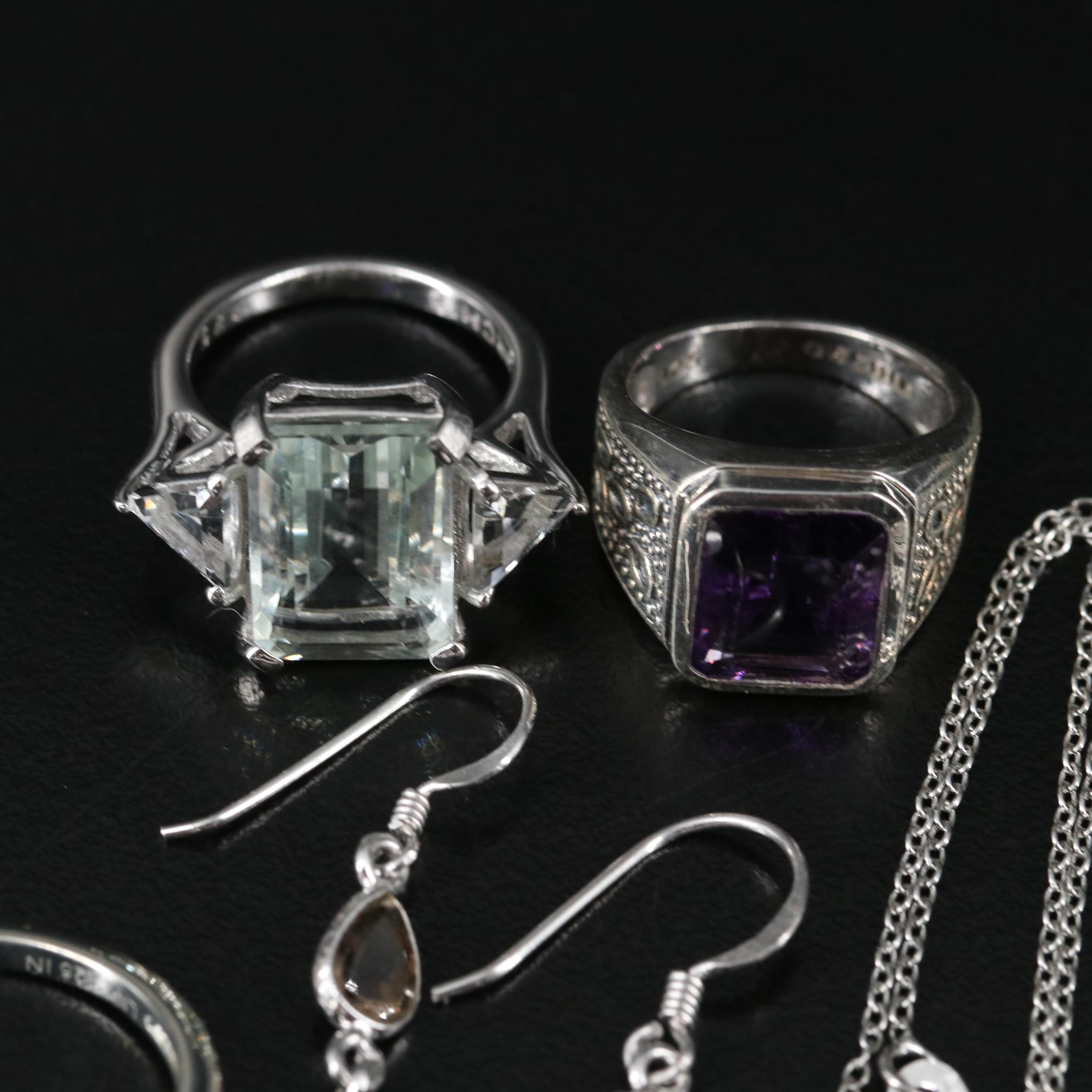 14 Assorted Sterling Silver Rings, Necklaces, Earrings, and Pendants