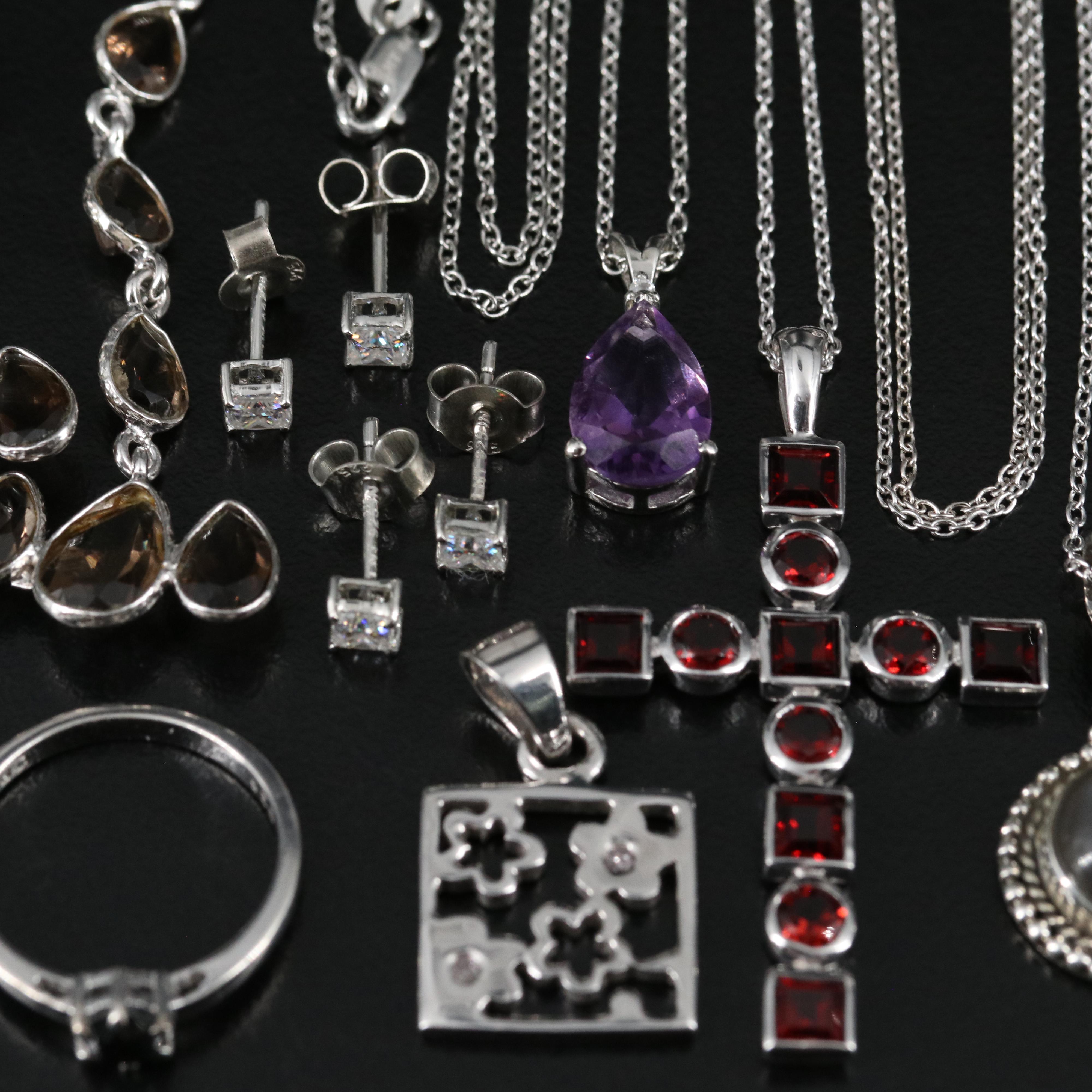 14 Assorted Sterling Silver Rings, Necklaces, Earrings, and Pendants