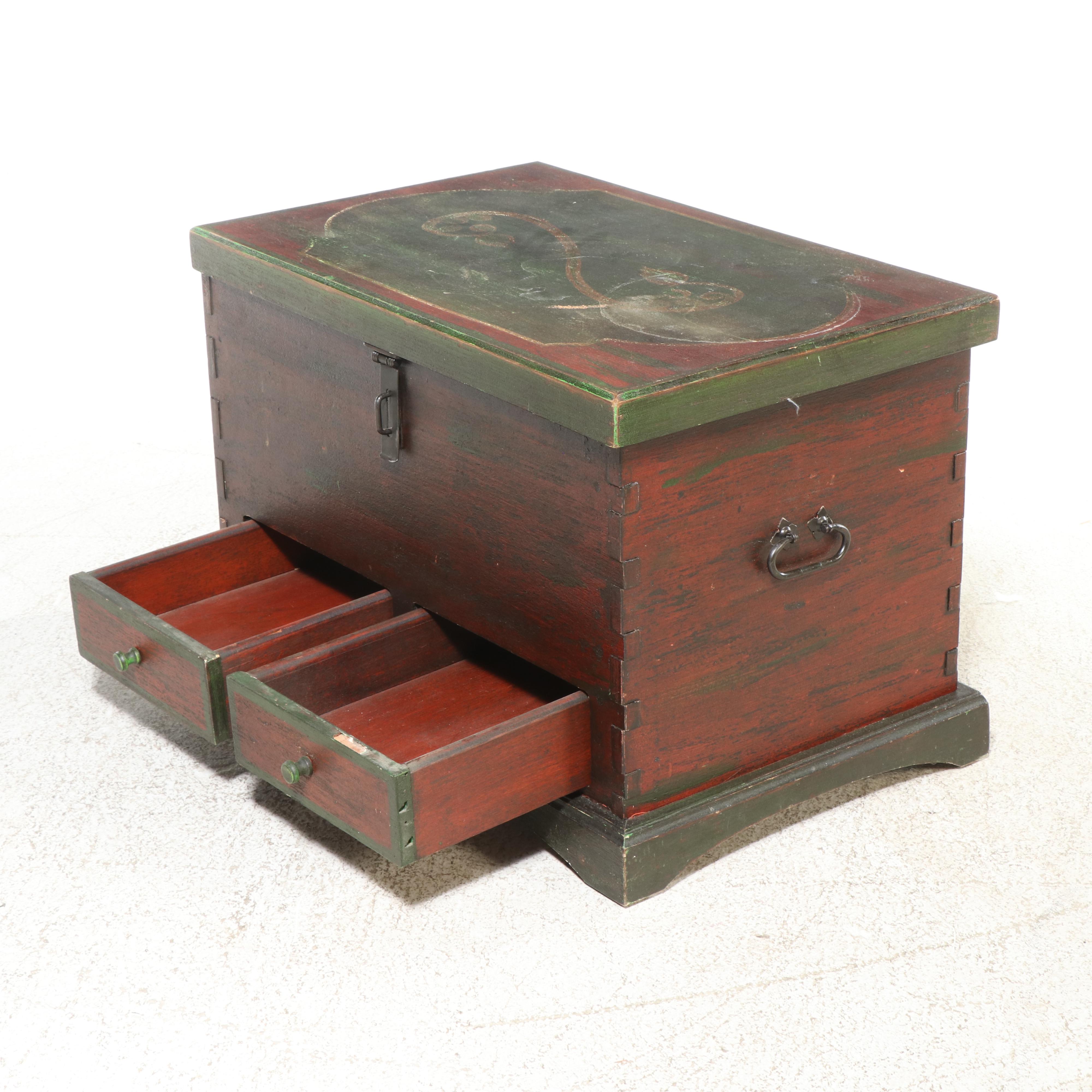 Spanish Colonial Style Polychrome-Decorated Two-Drawer Chest