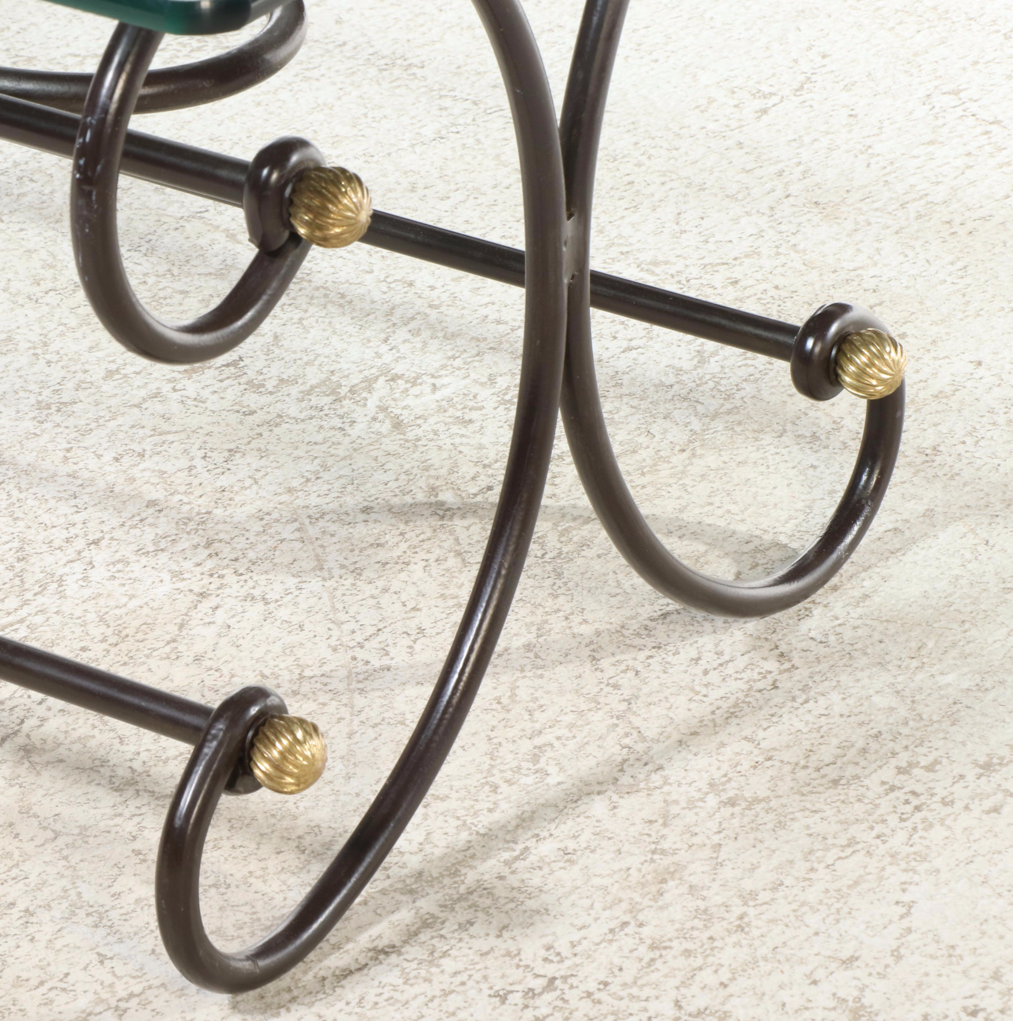 Spanish Colonial Style Brass-Mounted Iron and Glass Top Coffee Table