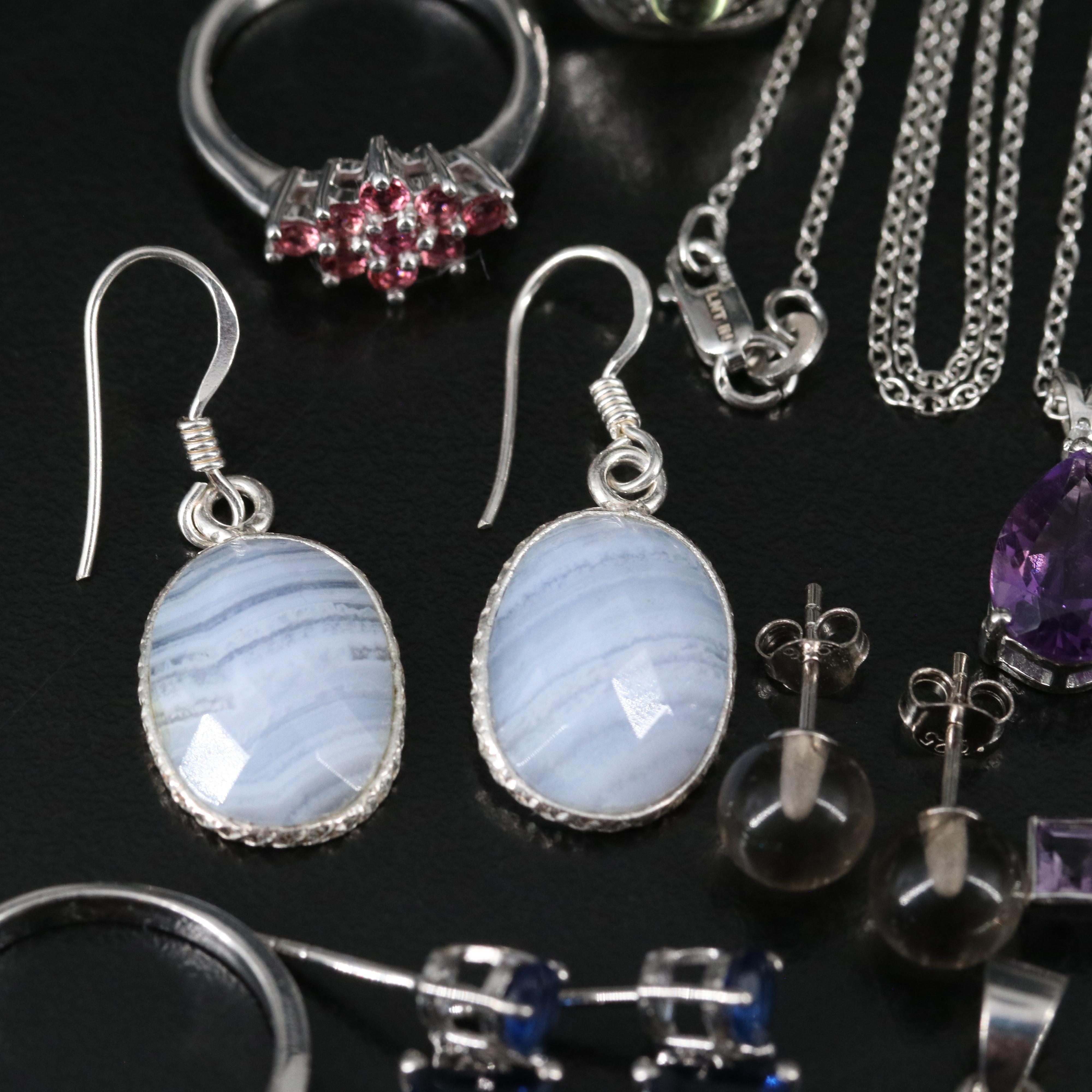 14 Assorted Sterling Silver Rings, Necklaces, Earrings, and Pendants