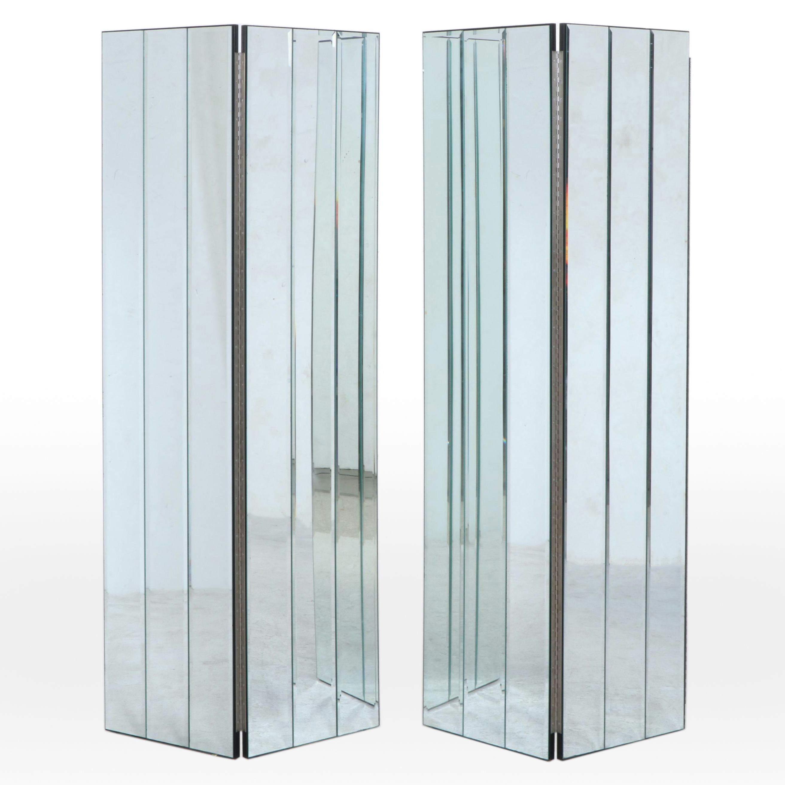Pair of Deco Revival Mirrored Two-Panel Room Dividers