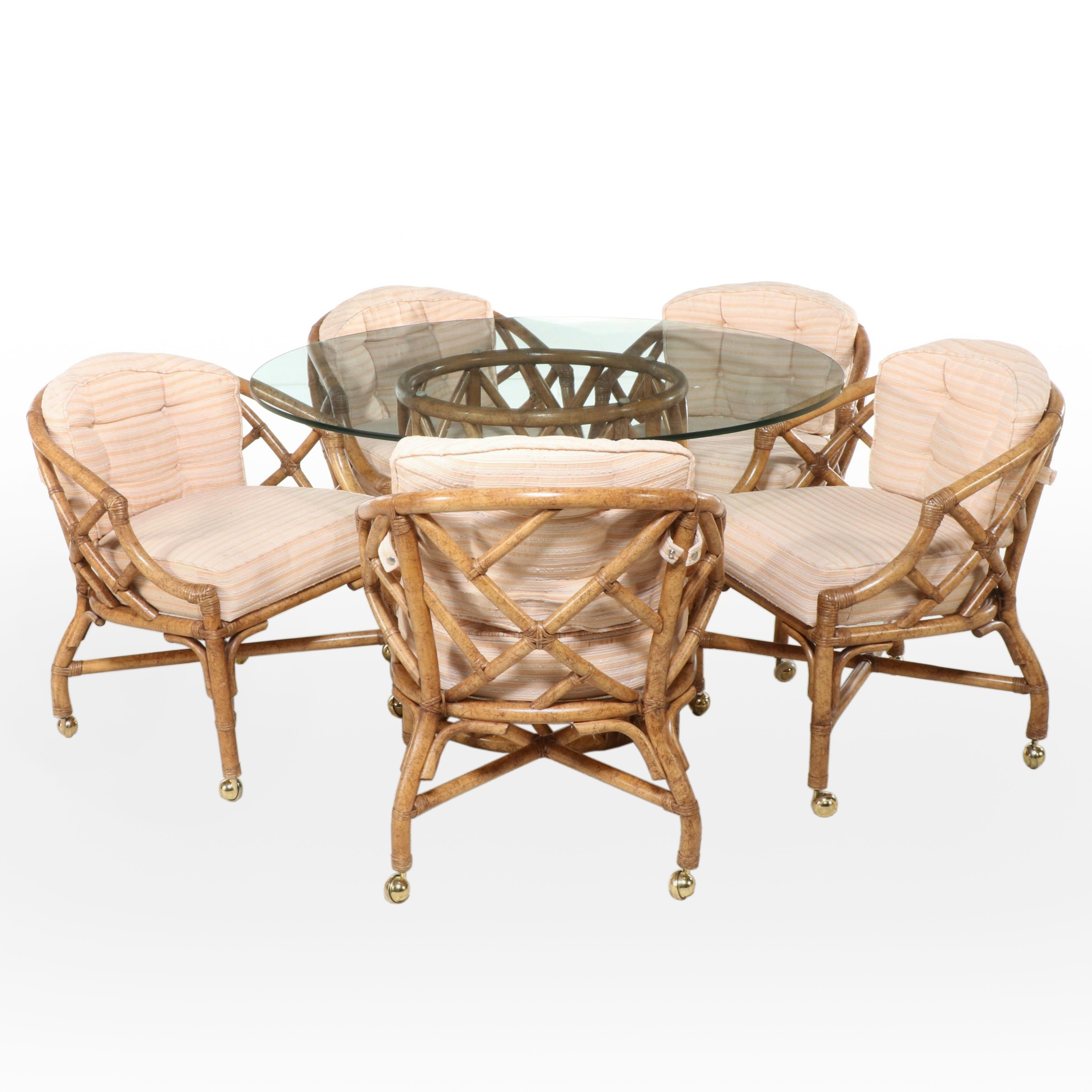 Six-Piece Rattan Dining Set with Glass Top Table