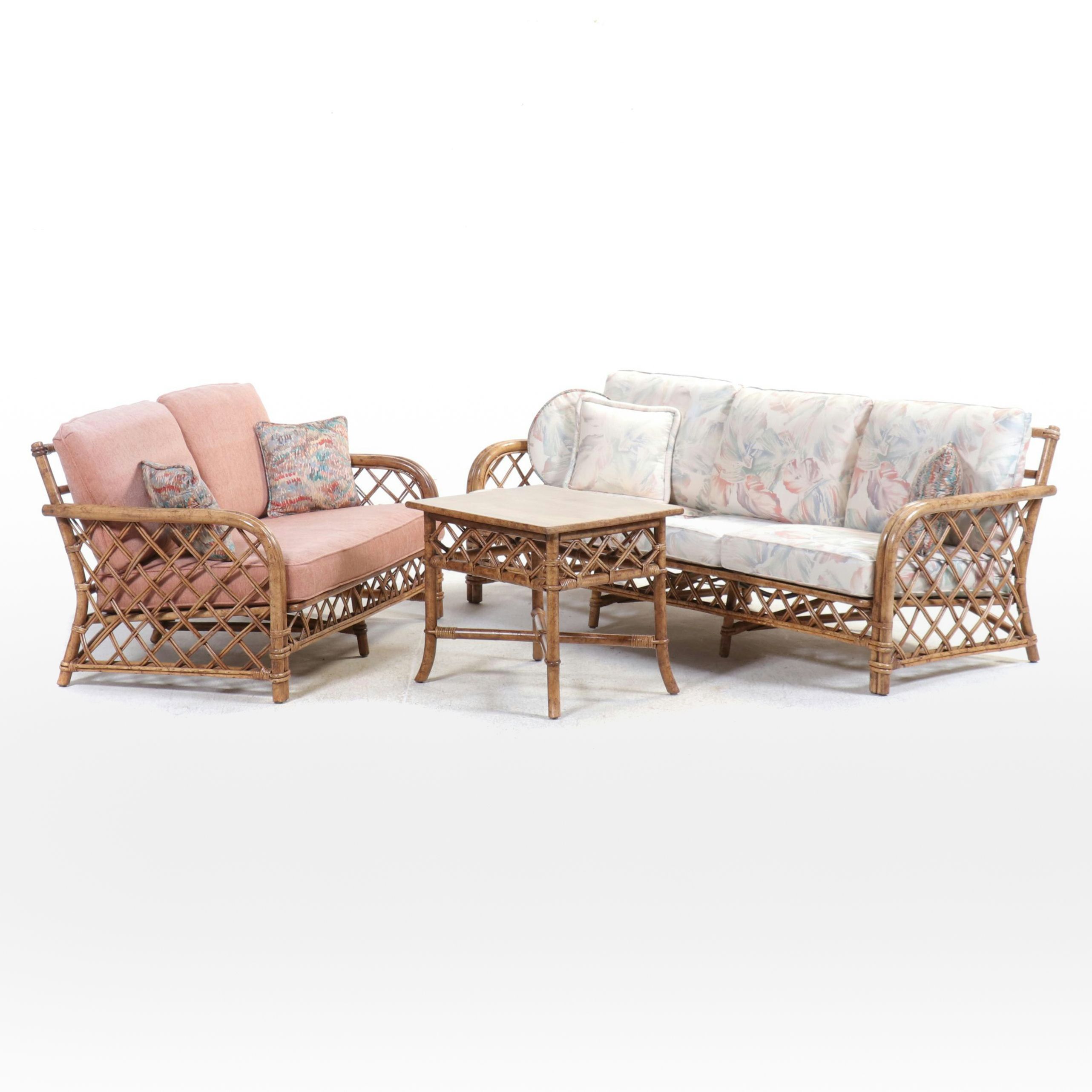 Three-Piece Ficks Reed Rattan Patio Seating Set, Mid to Late 20th Century