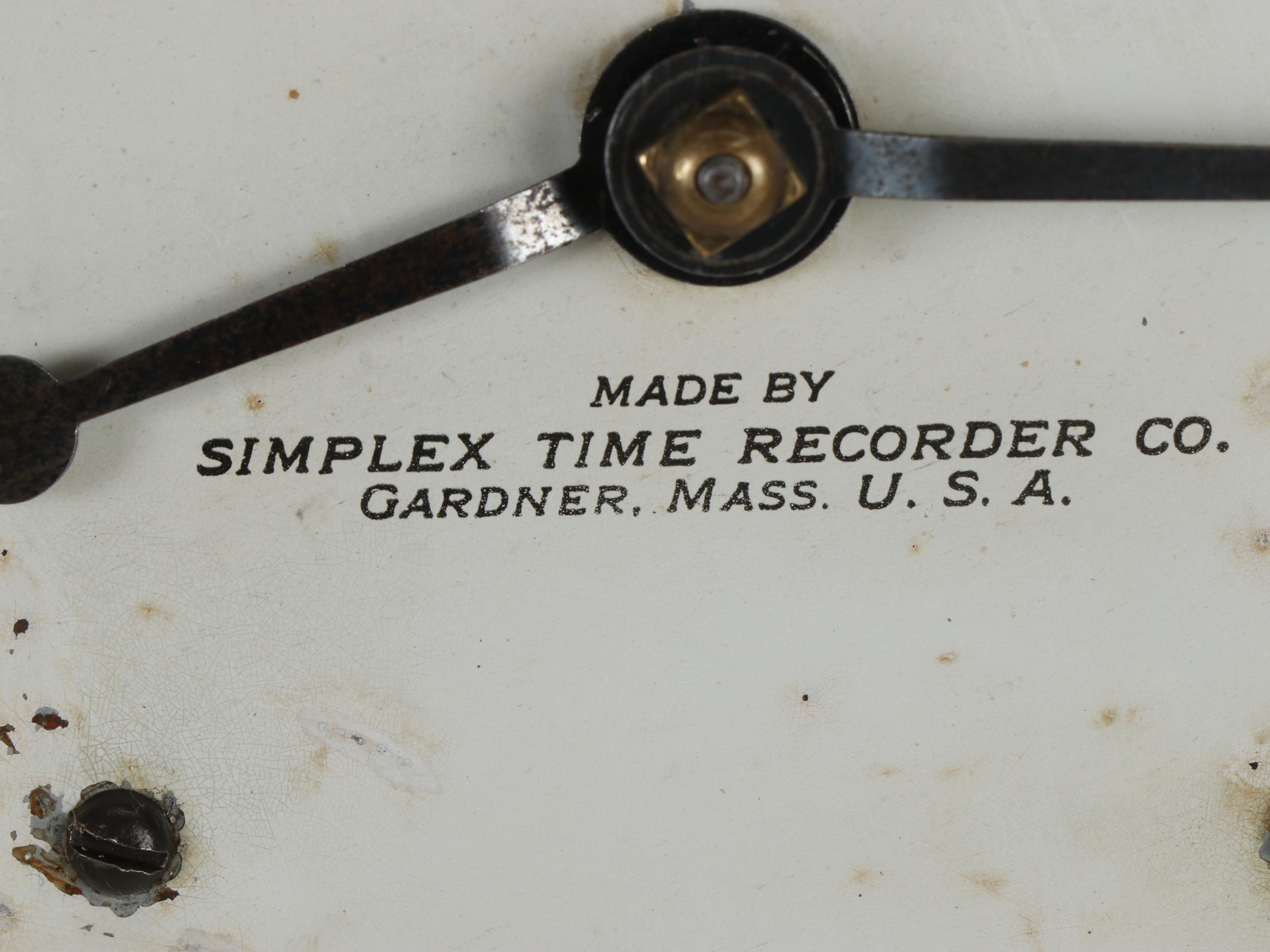 Simplex Wooden Hanging Time Recorder Wall Clock, Early 20th Century