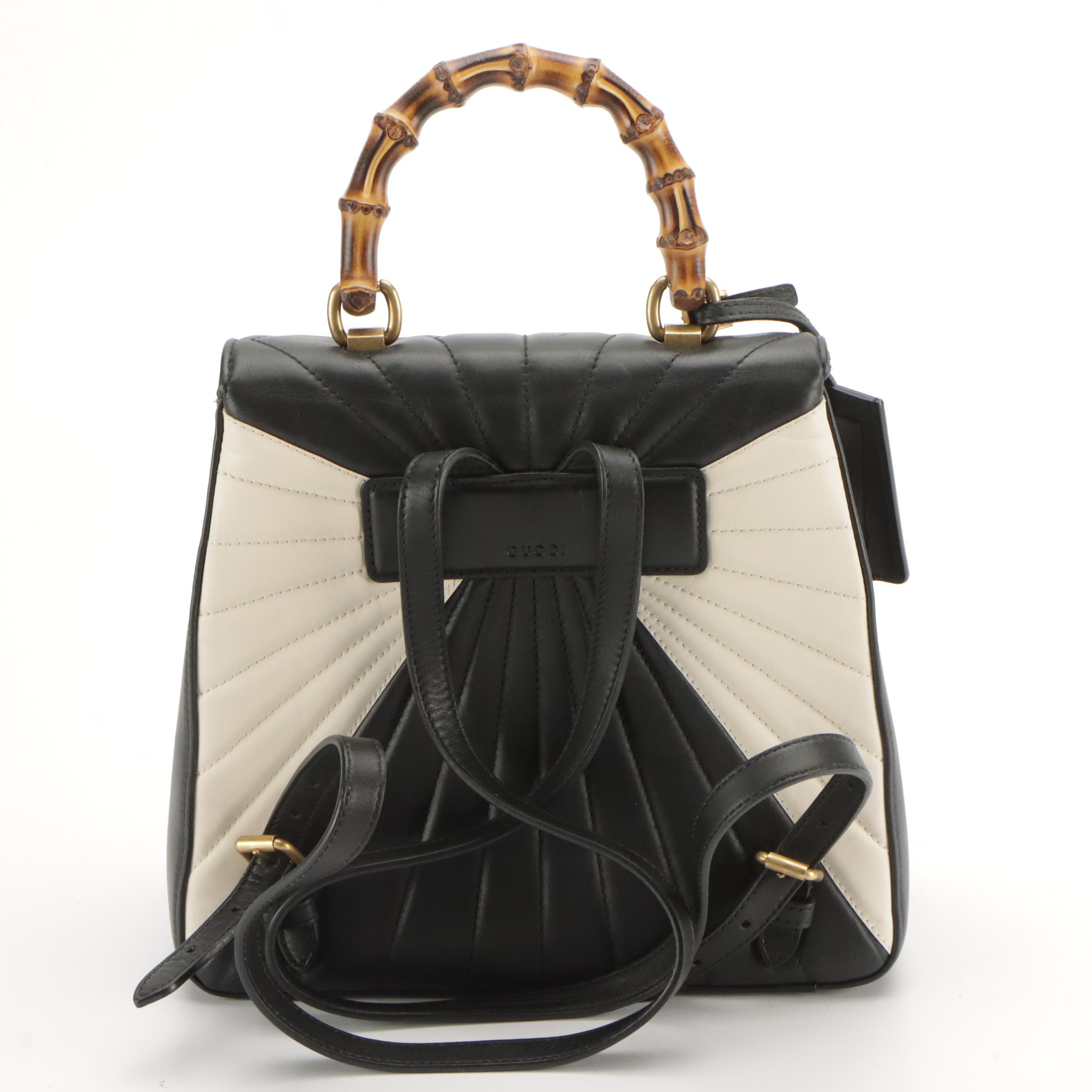 Gucci Bamboo Trapuntata Queen Margaret Backpack in Black and White