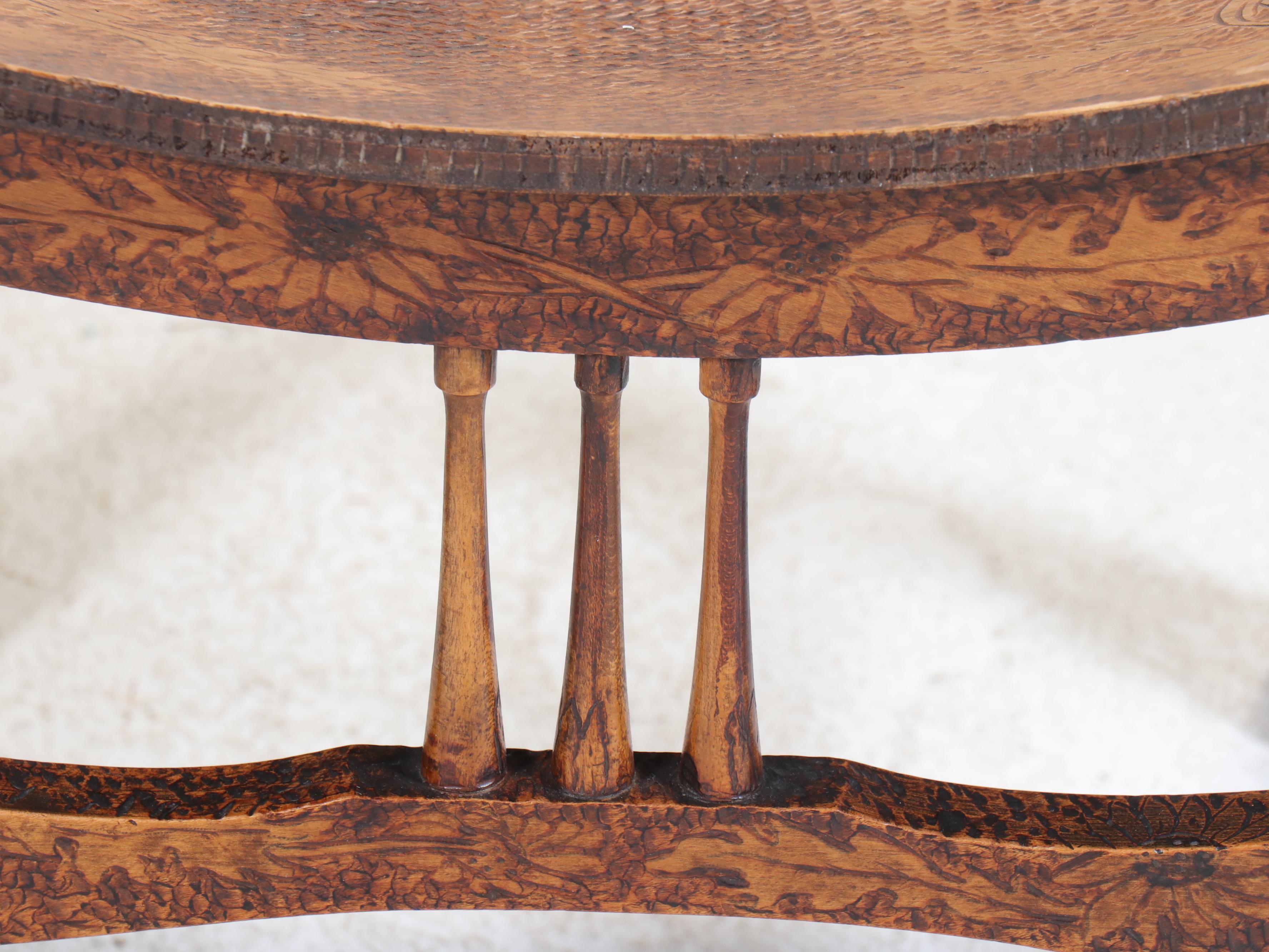 Arts and Crafts Pyrography-Decorated "Thebes" Stool, Early 20th Century