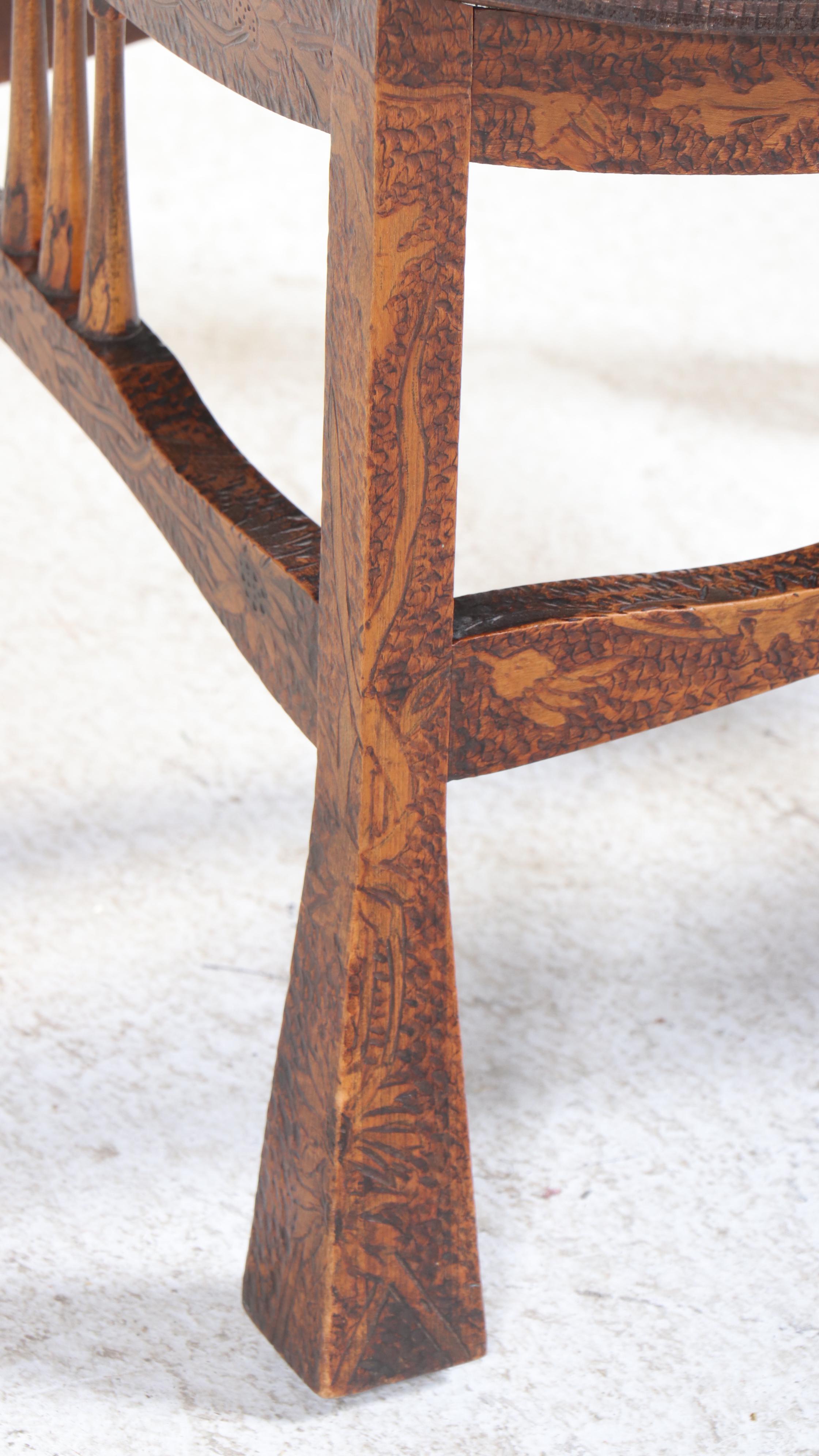 Arts and Crafts Pyrography-Decorated "Thebes" Stool, Early 20th Century