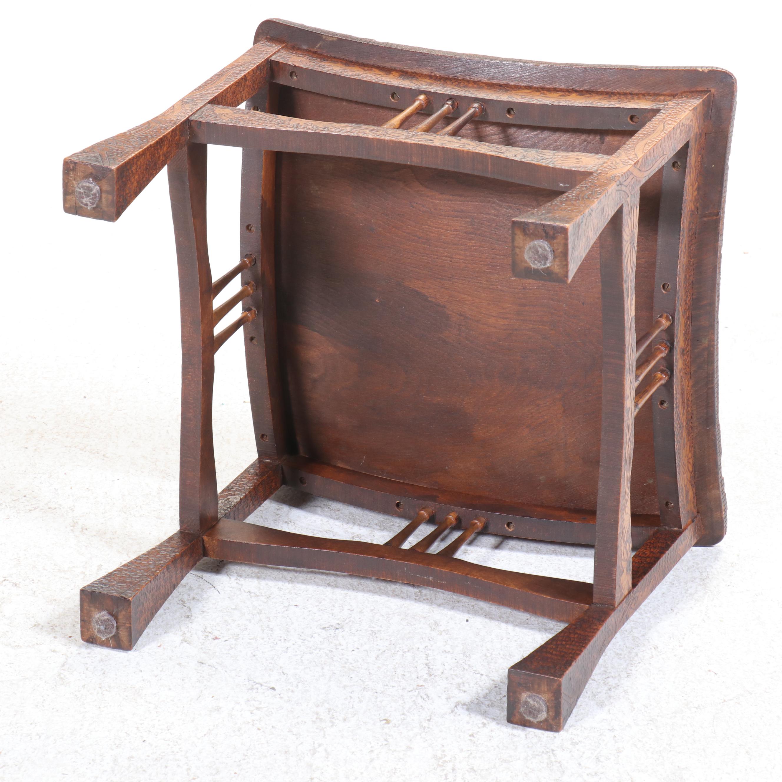 Arts and Crafts Pyrography-Decorated "Thebes" Stool, Early 20th Century