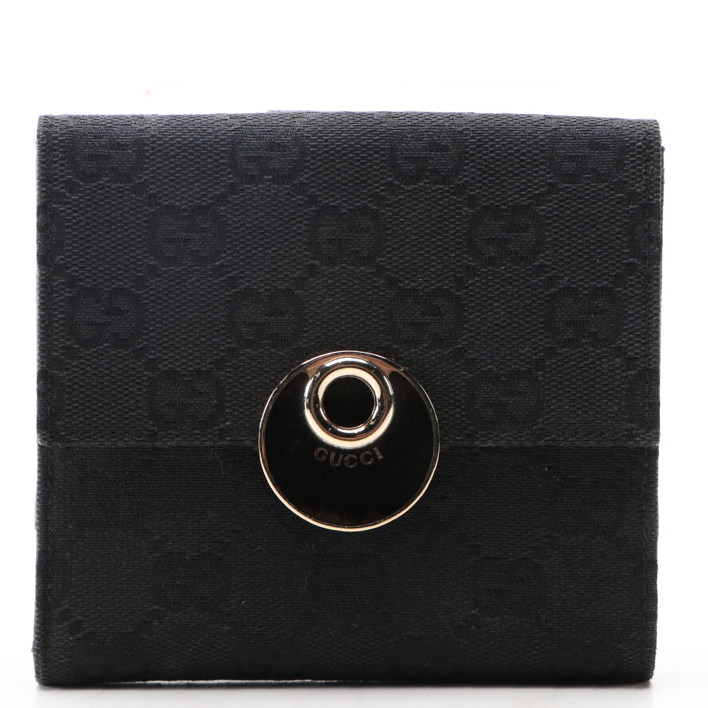 Gucci Black GG Canvas and Leather Eclipse Compact Wallet in Box