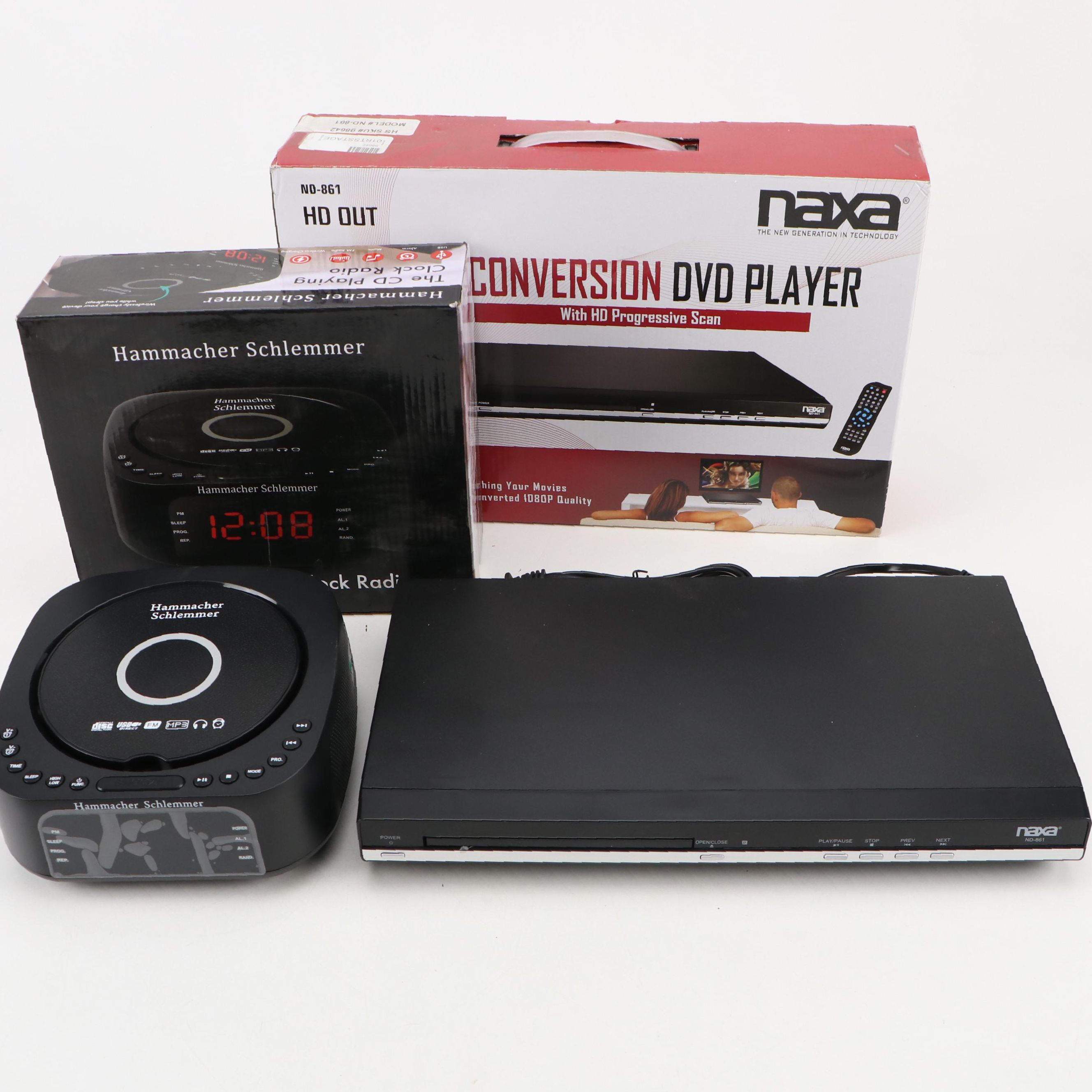 Hammacher Schlemmer Clock Radio with Naxa Upconversion DVD Player