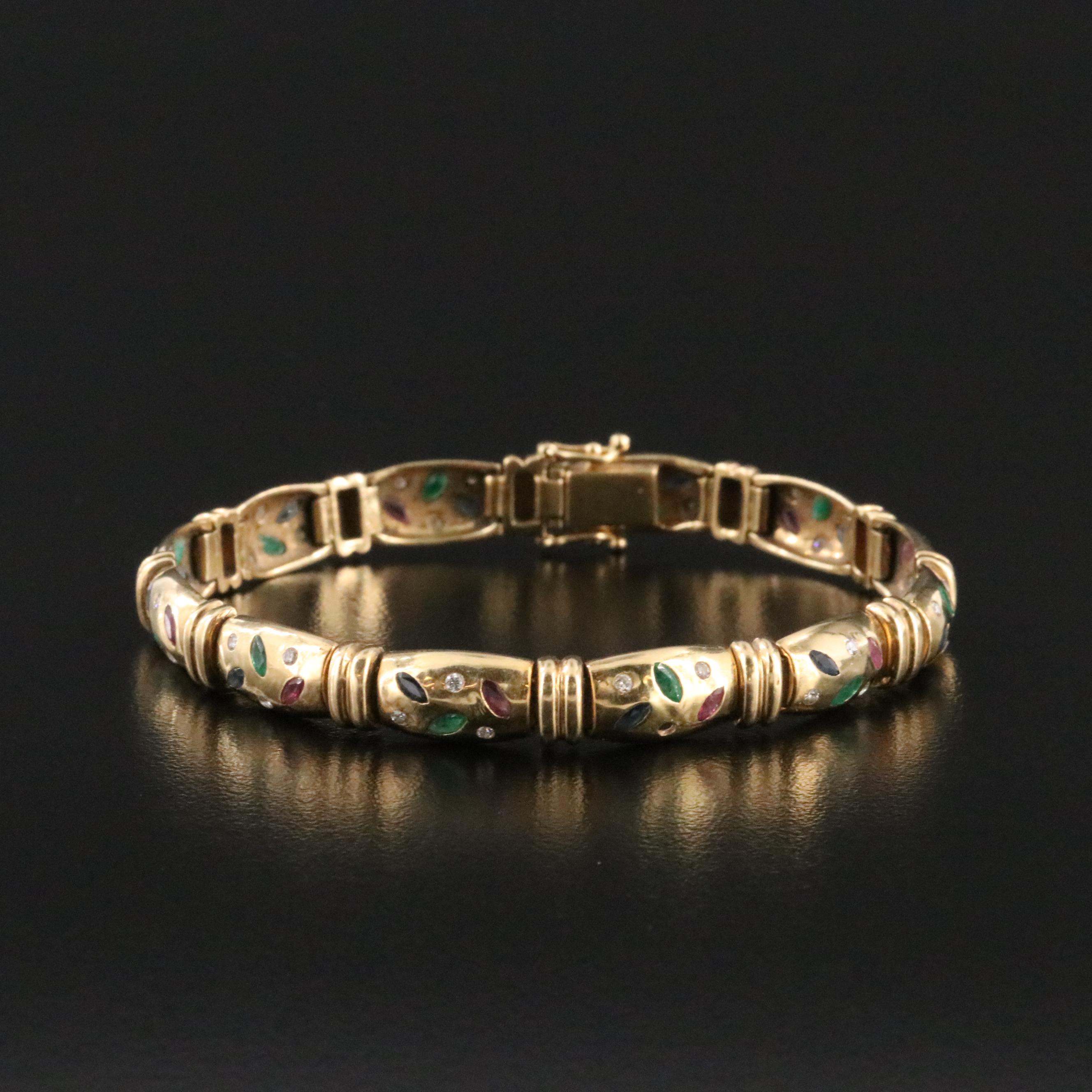 18K Ruby, Emerald, Sapphire and Diamond Bracelet