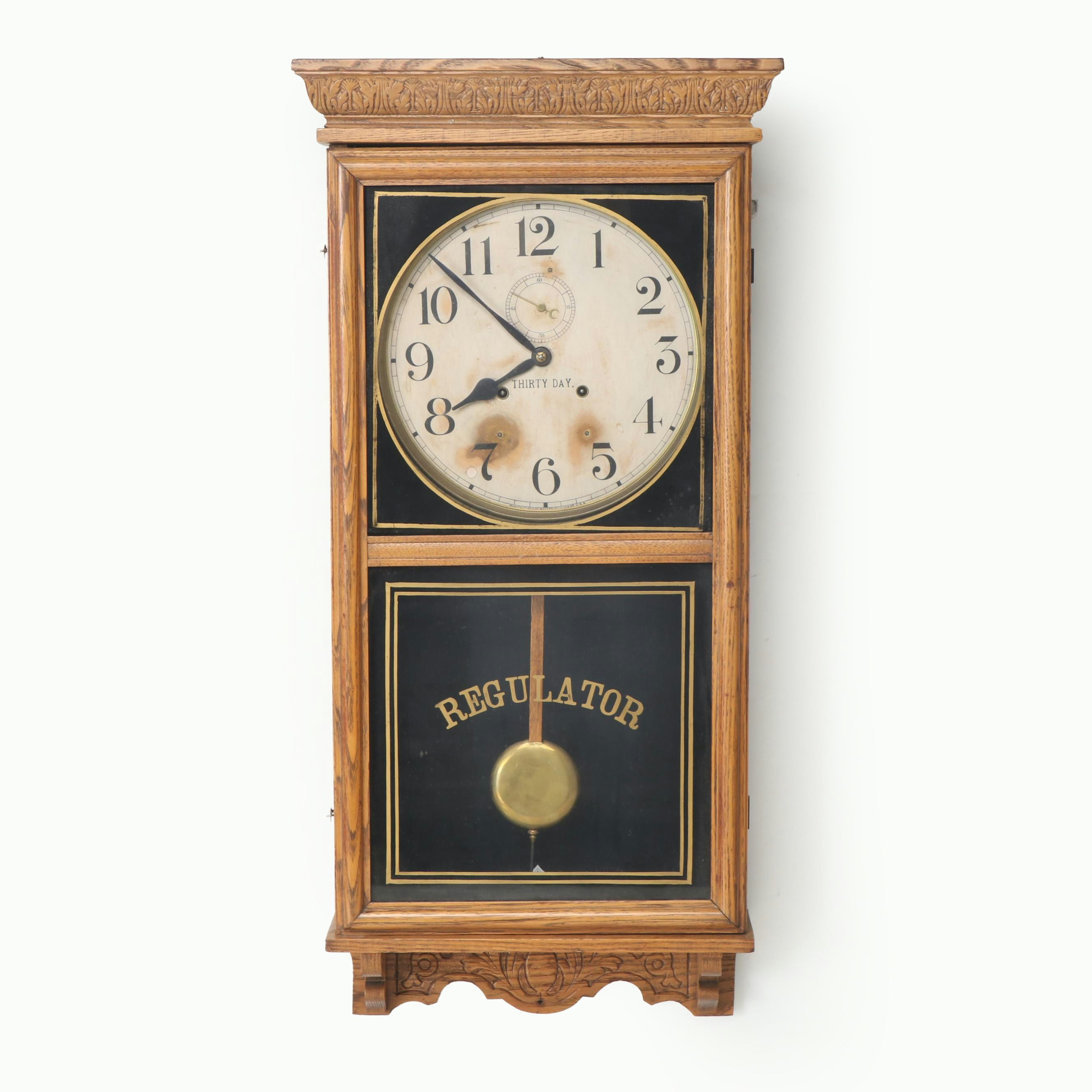 Waterbury Clock Co. Regulator Wooden Hanging Wall Clock