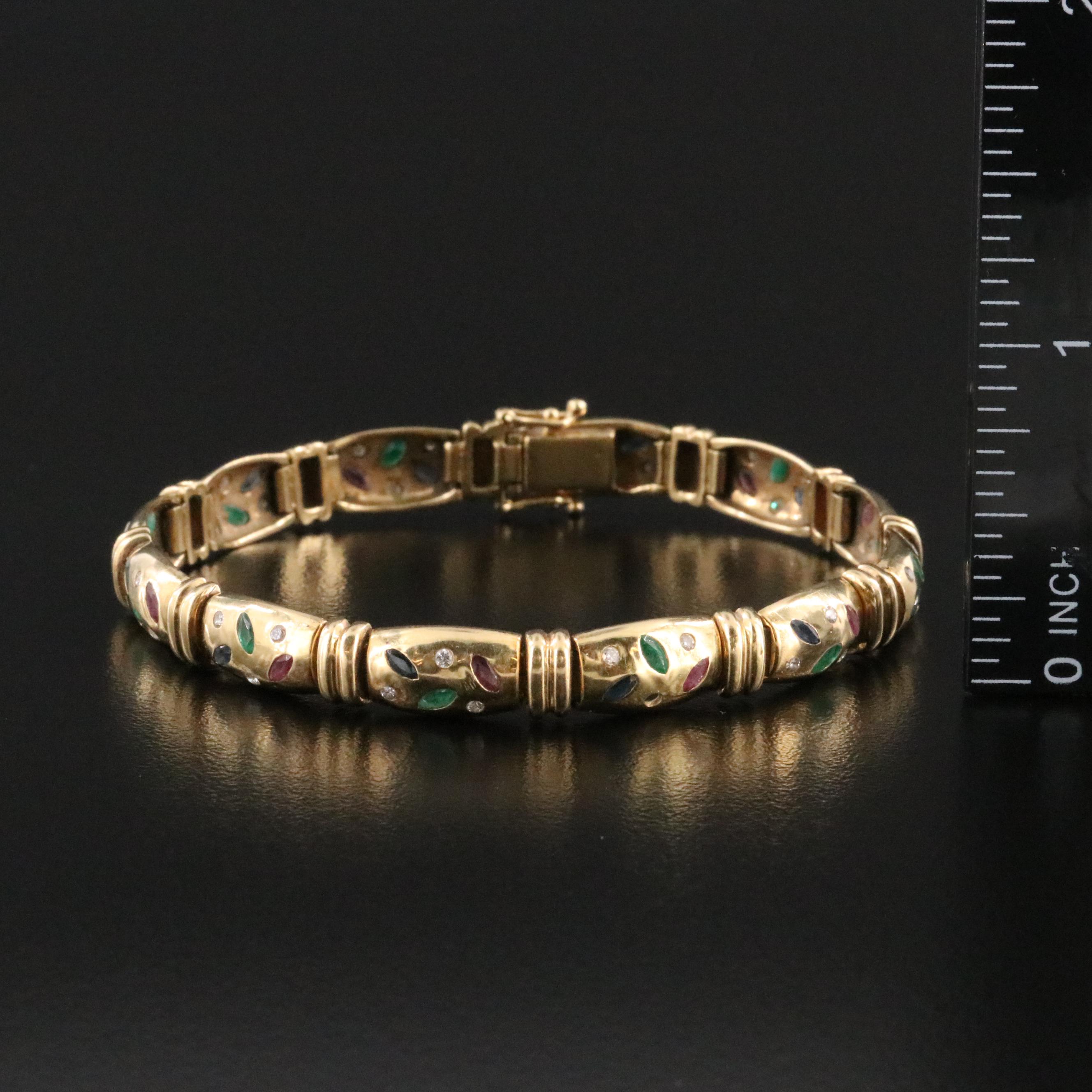 18K Ruby, Emerald, Sapphire and Diamond Bracelet
