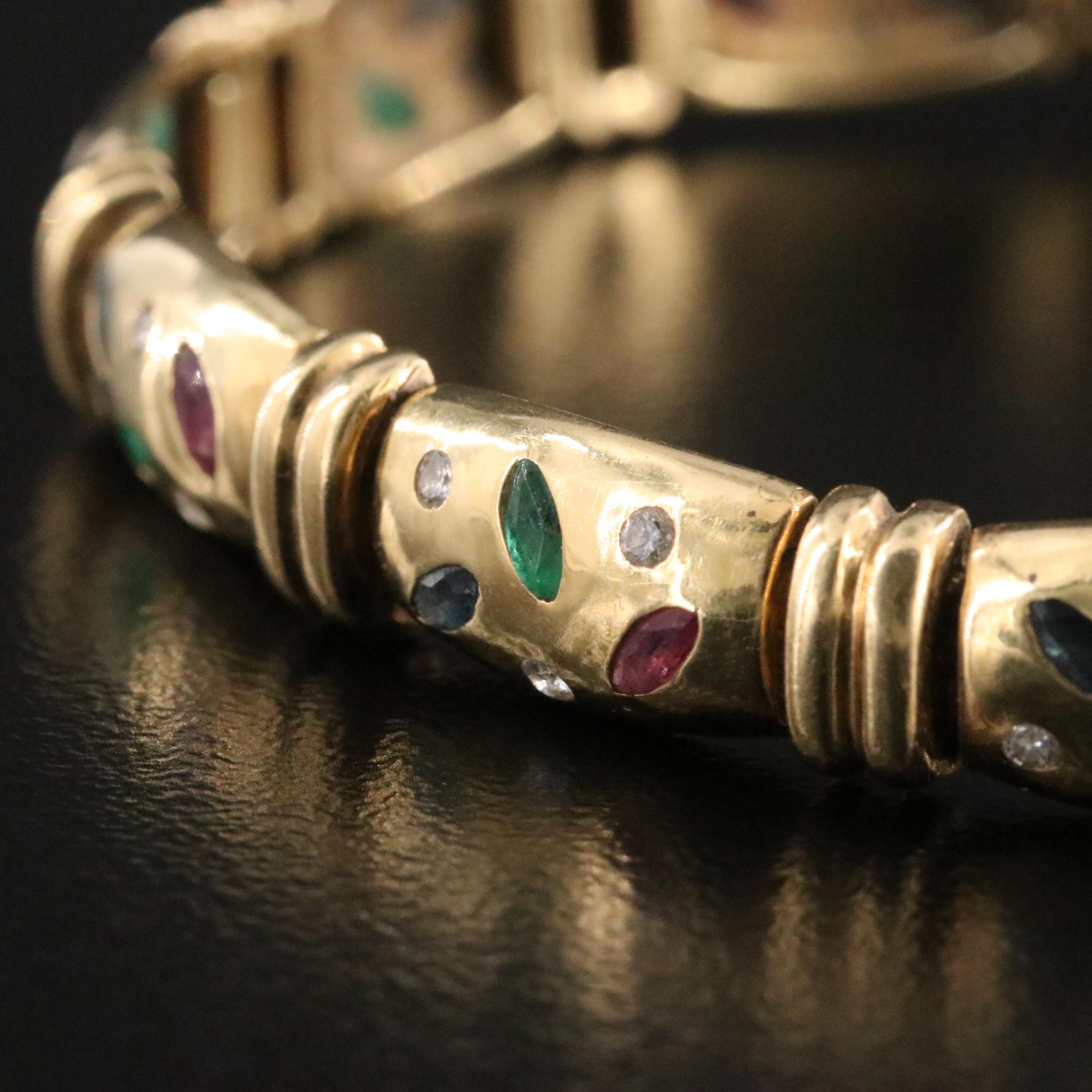 18K Ruby, Emerald, Sapphire and Diamond Bracelet