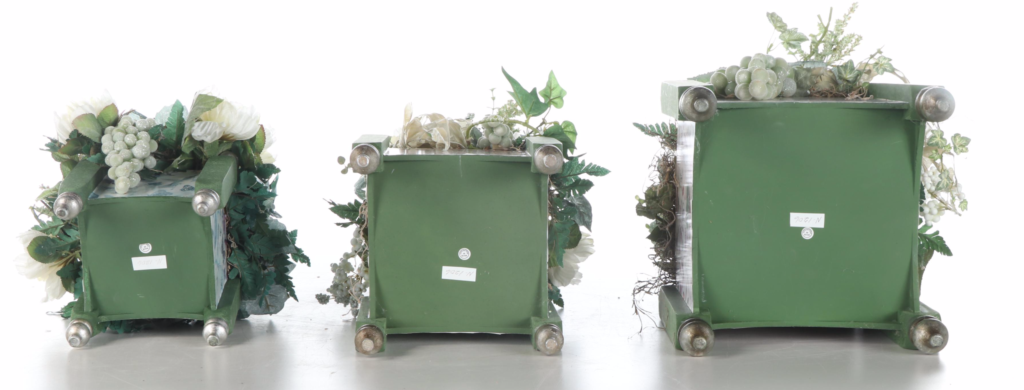 Wire Obelisk Tiered Plant Stand & Stair Step Topiaries With Faux Fruit & Flowers