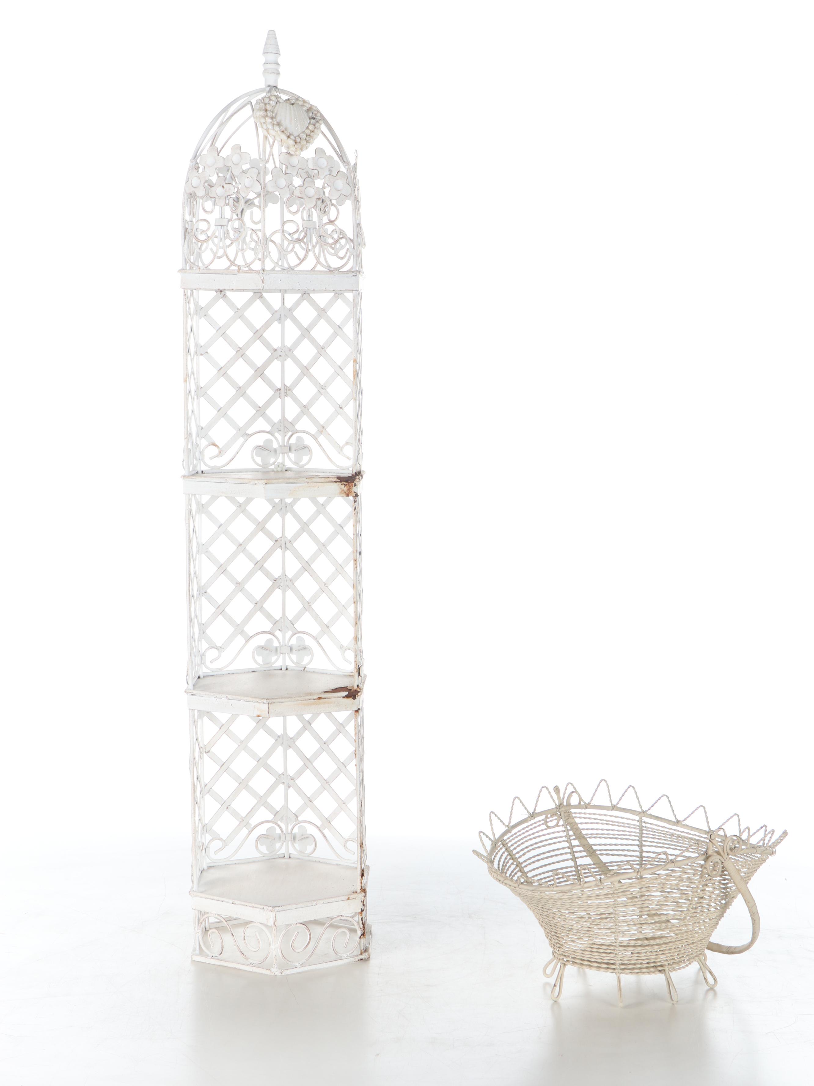 Wire Obelisk Tiered Plant Stand & Stair Step Topiaries With Faux Fruit & Flowers