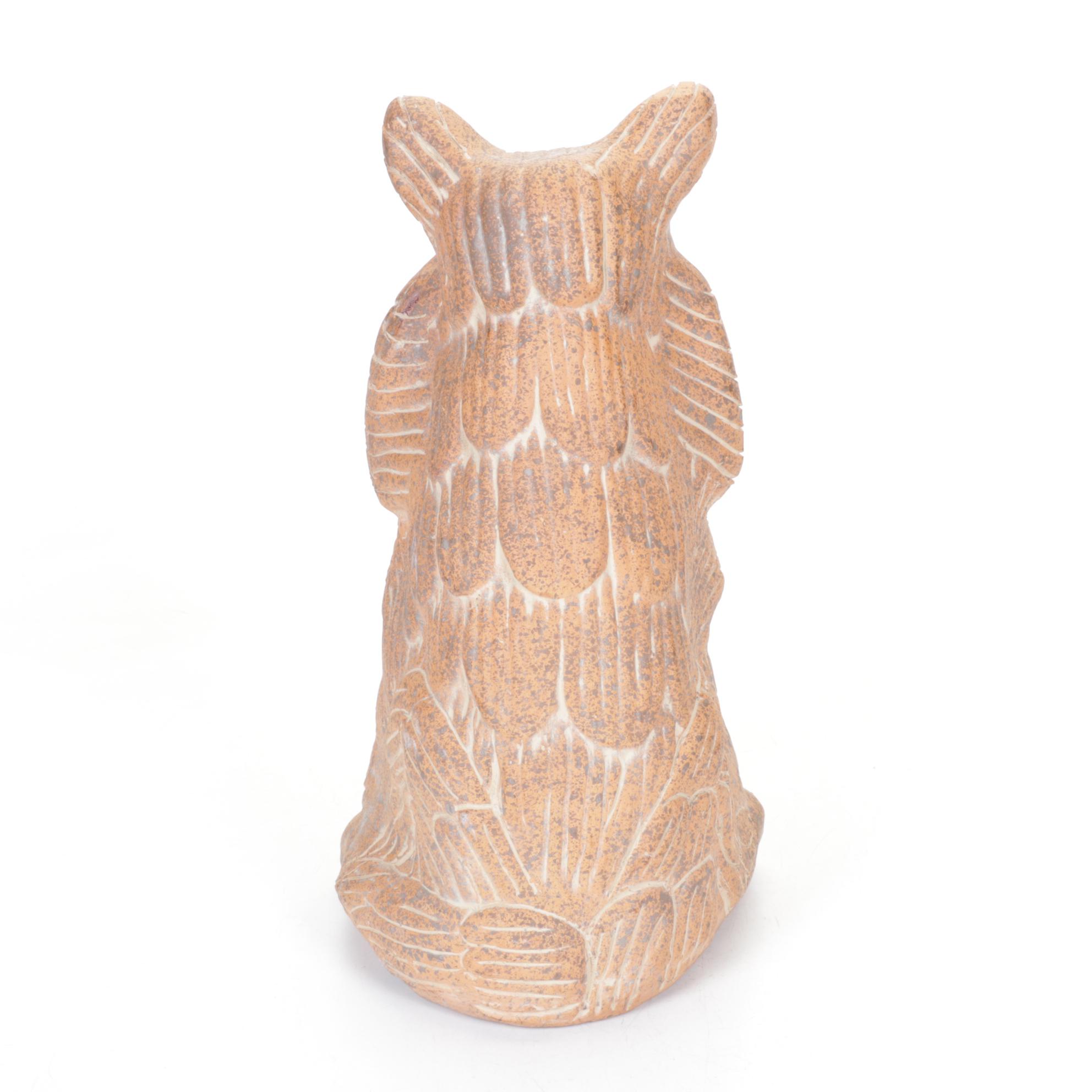 Mexican Aztec Style Hand Carved Terracotta Coyote Figure