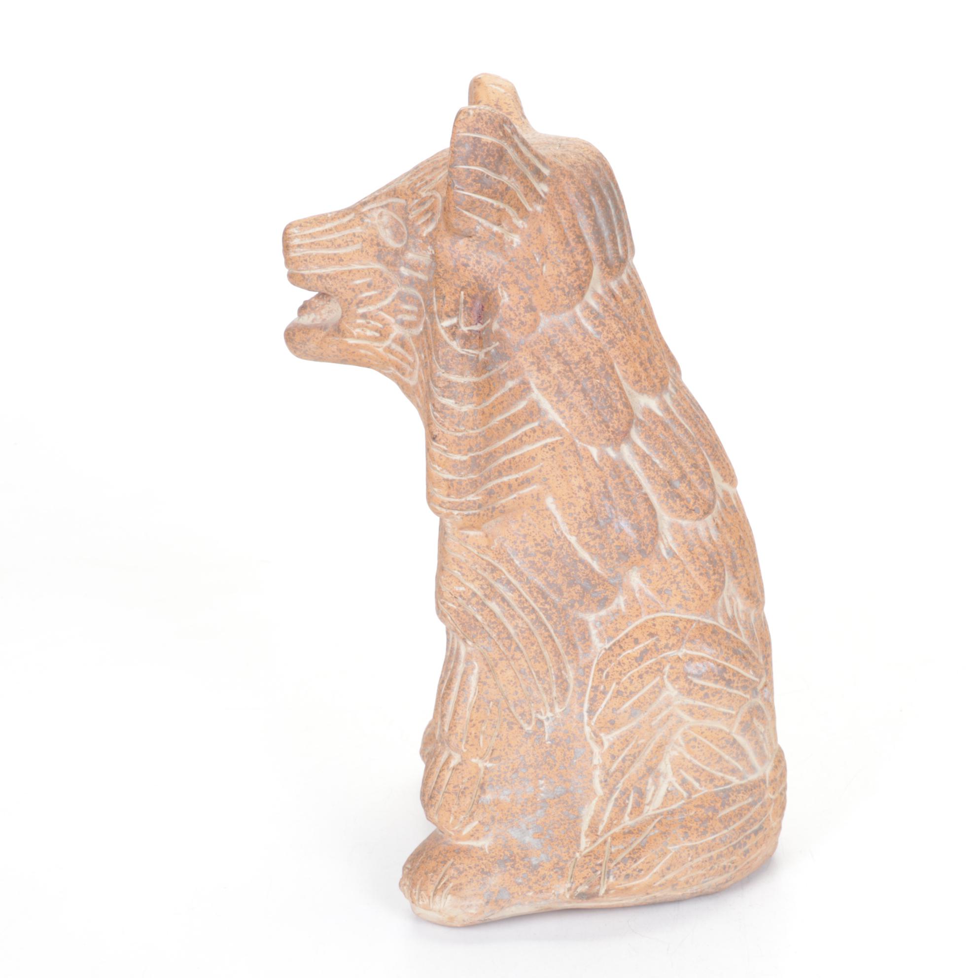 Mexican Aztec Style Hand Carved Terracotta Coyote Figure