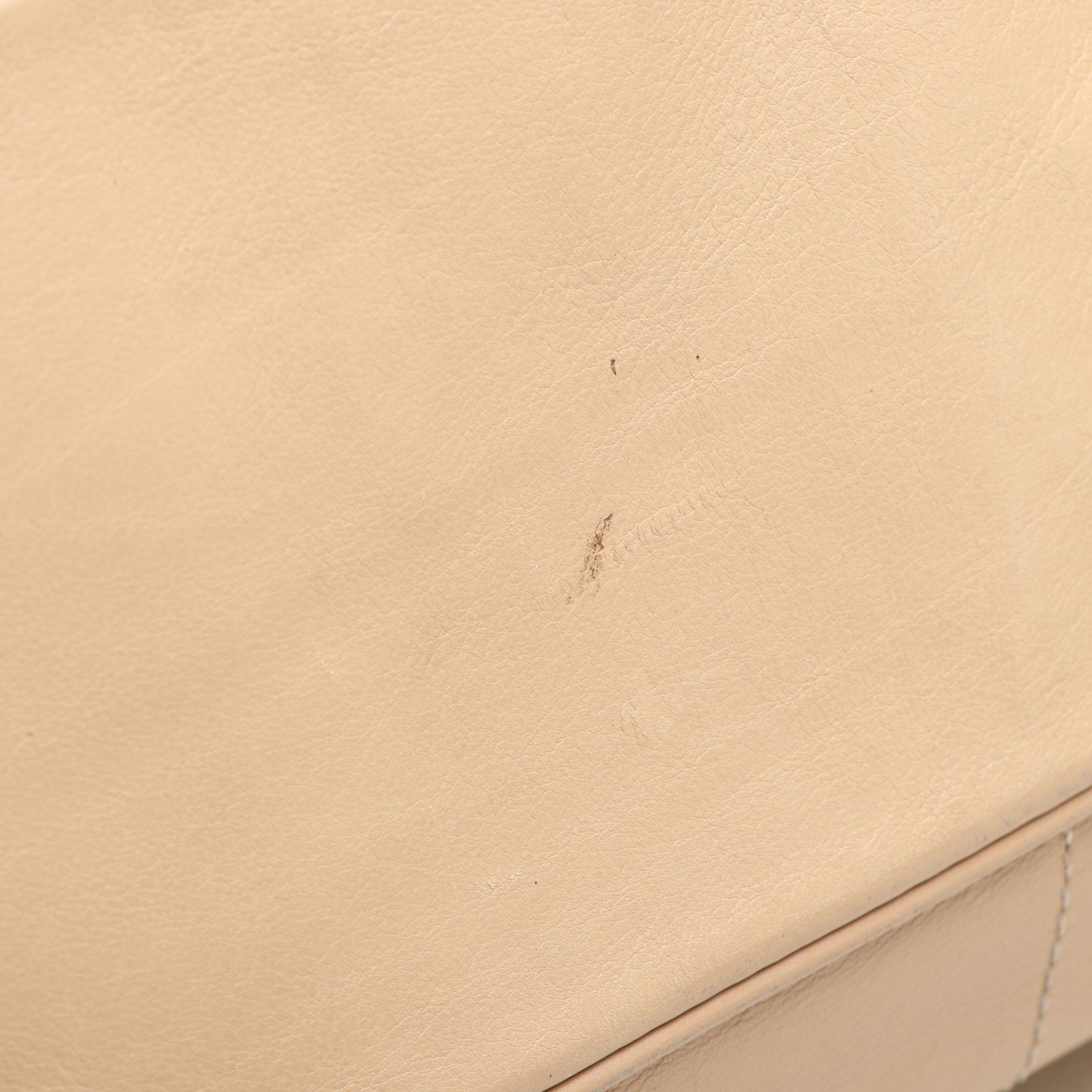 Chanel Square-Stitched CC Boston Bag in Beige Leather