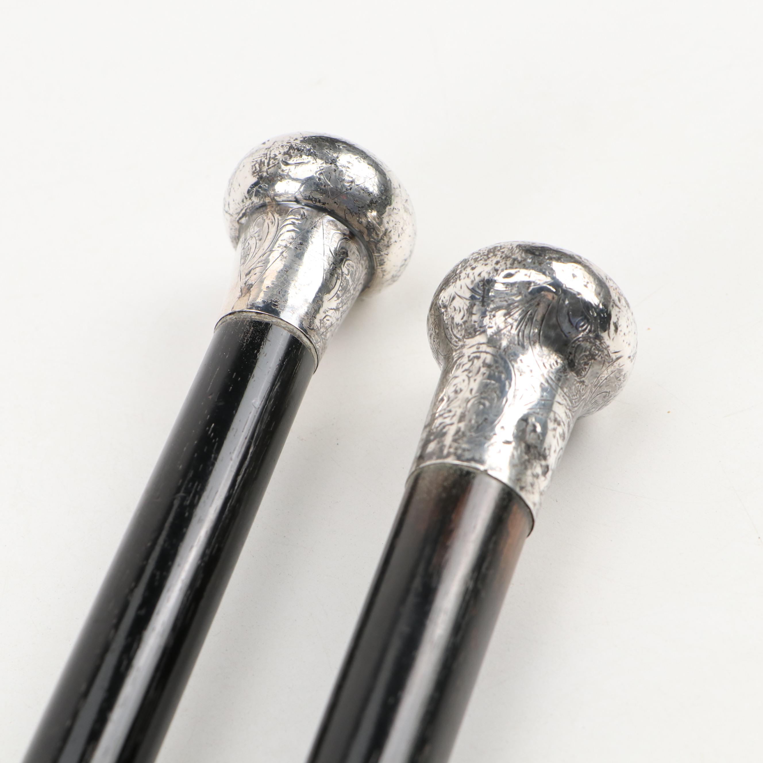 Feldman Bros, Alfred Rosenthal Sterling Ebonized Walking Sticks, 1913 & 1933