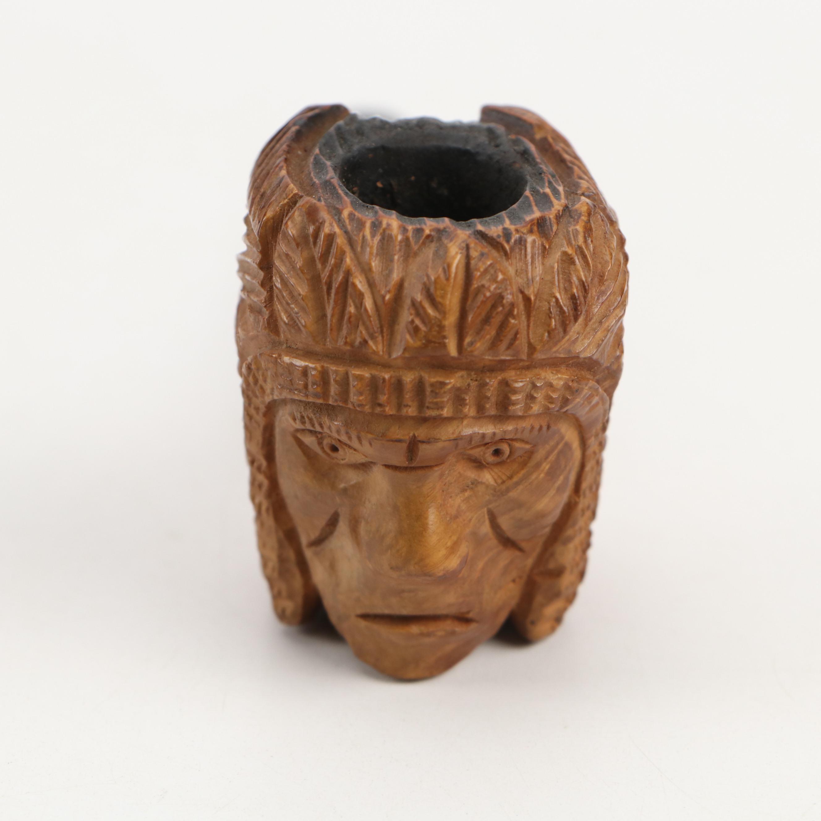 Carved Briar and Burlwood Smoking Pipes Including Figureheads