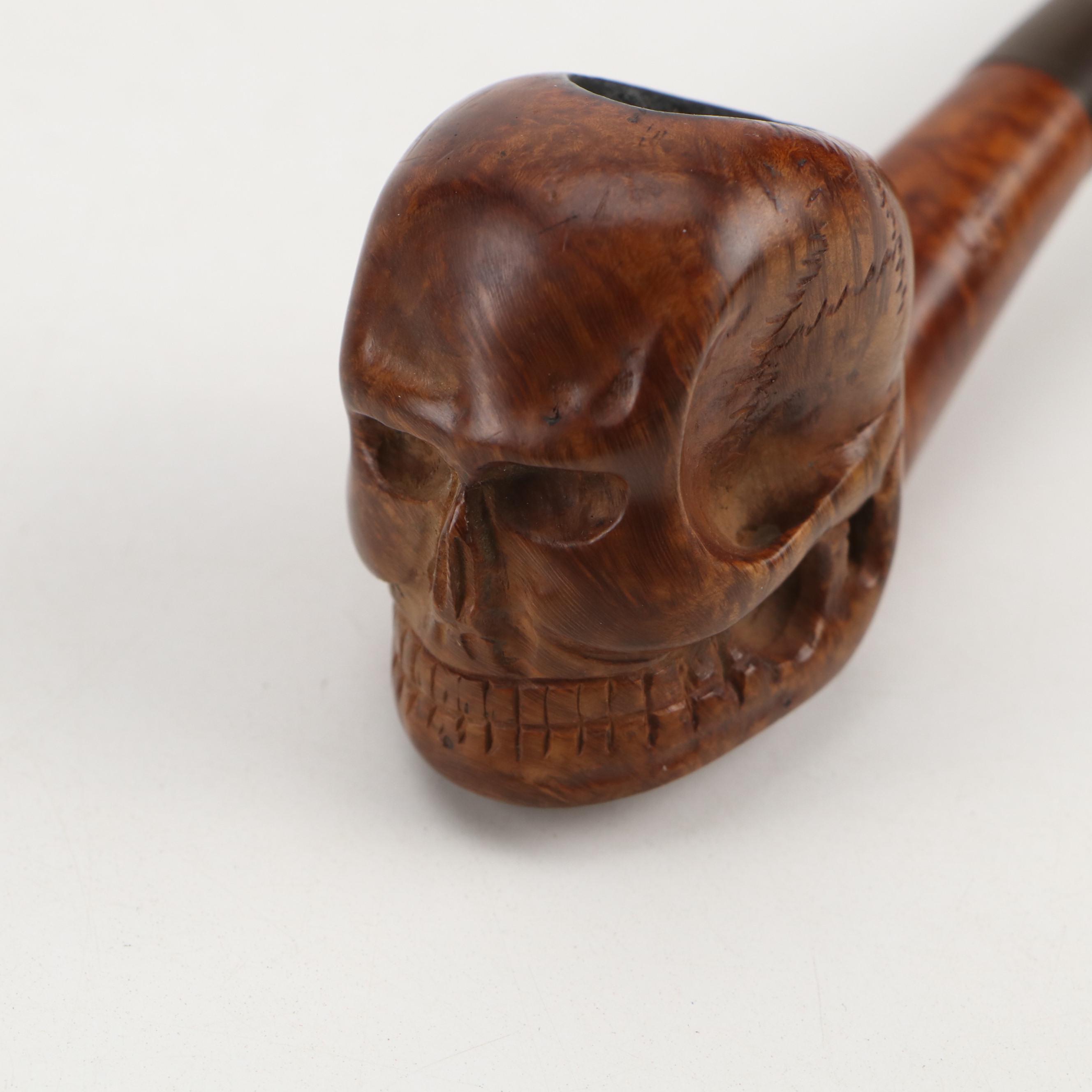 Carved Briar and Burlwood Smoking Pipes Including Figureheads