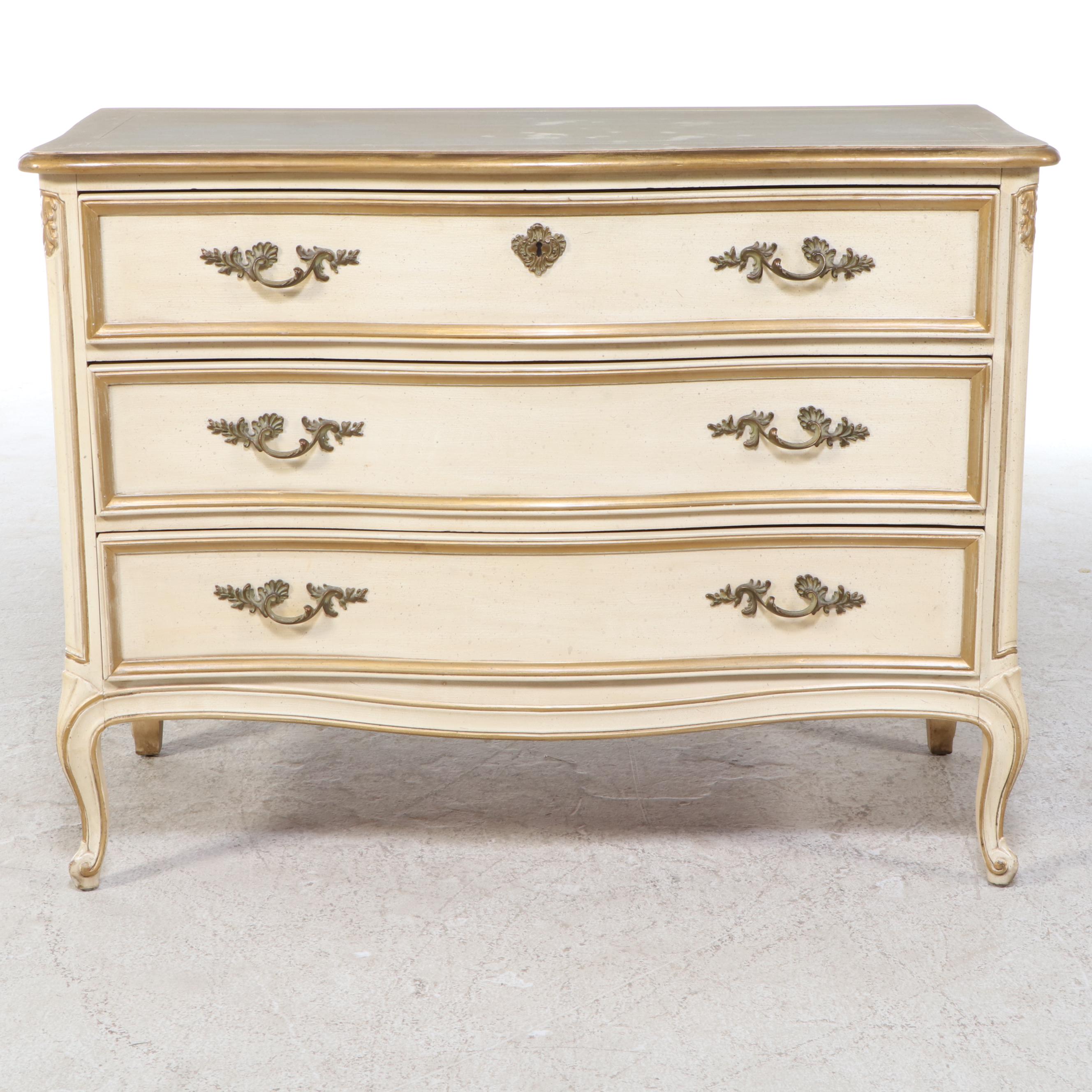 Henredon French Provincial Style Parcel Gilt and Painted Wood Three-Drawer Chest