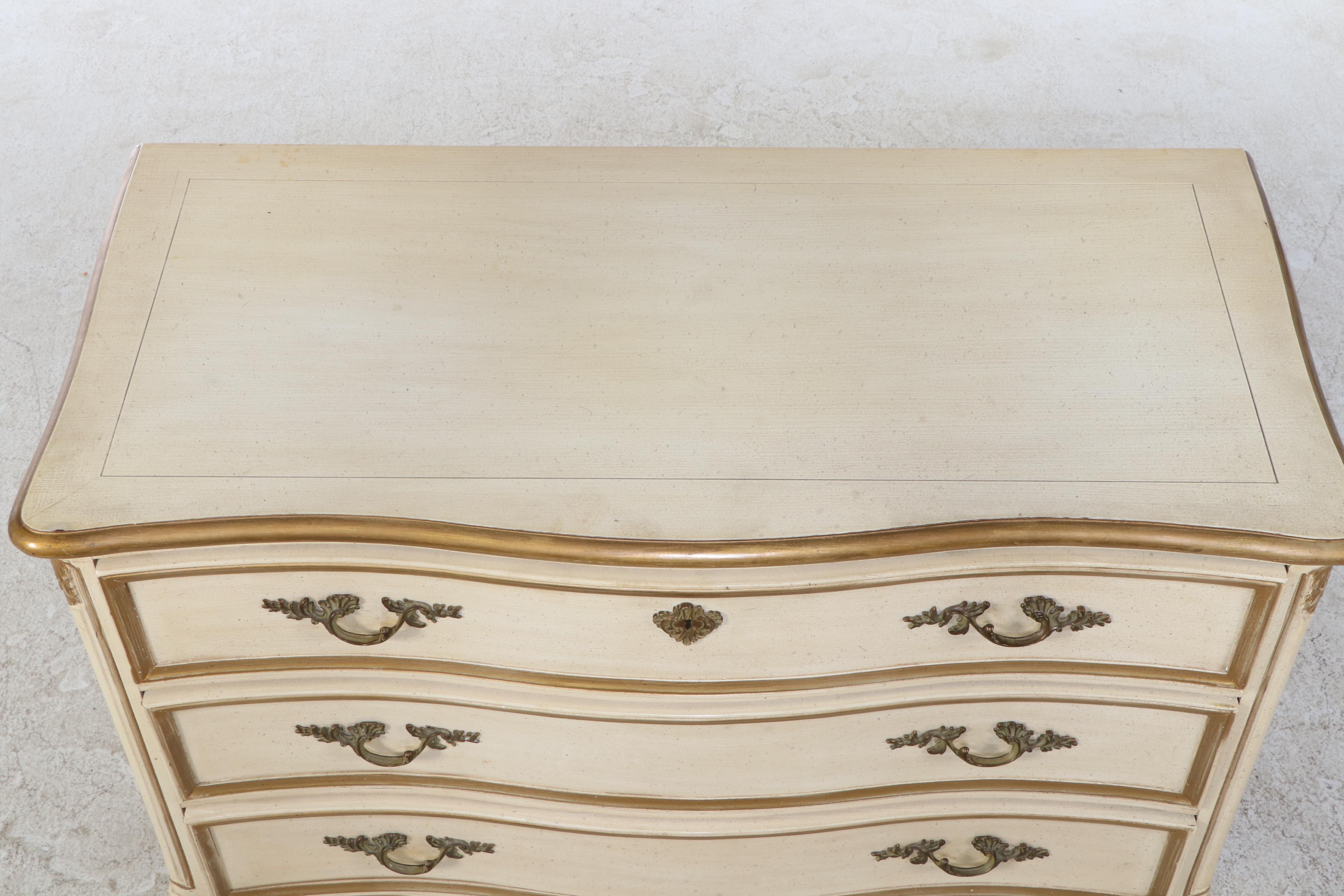 Henredon French Provincial Style Parcel Gilt and Painted Wood Three-Drawer Chest