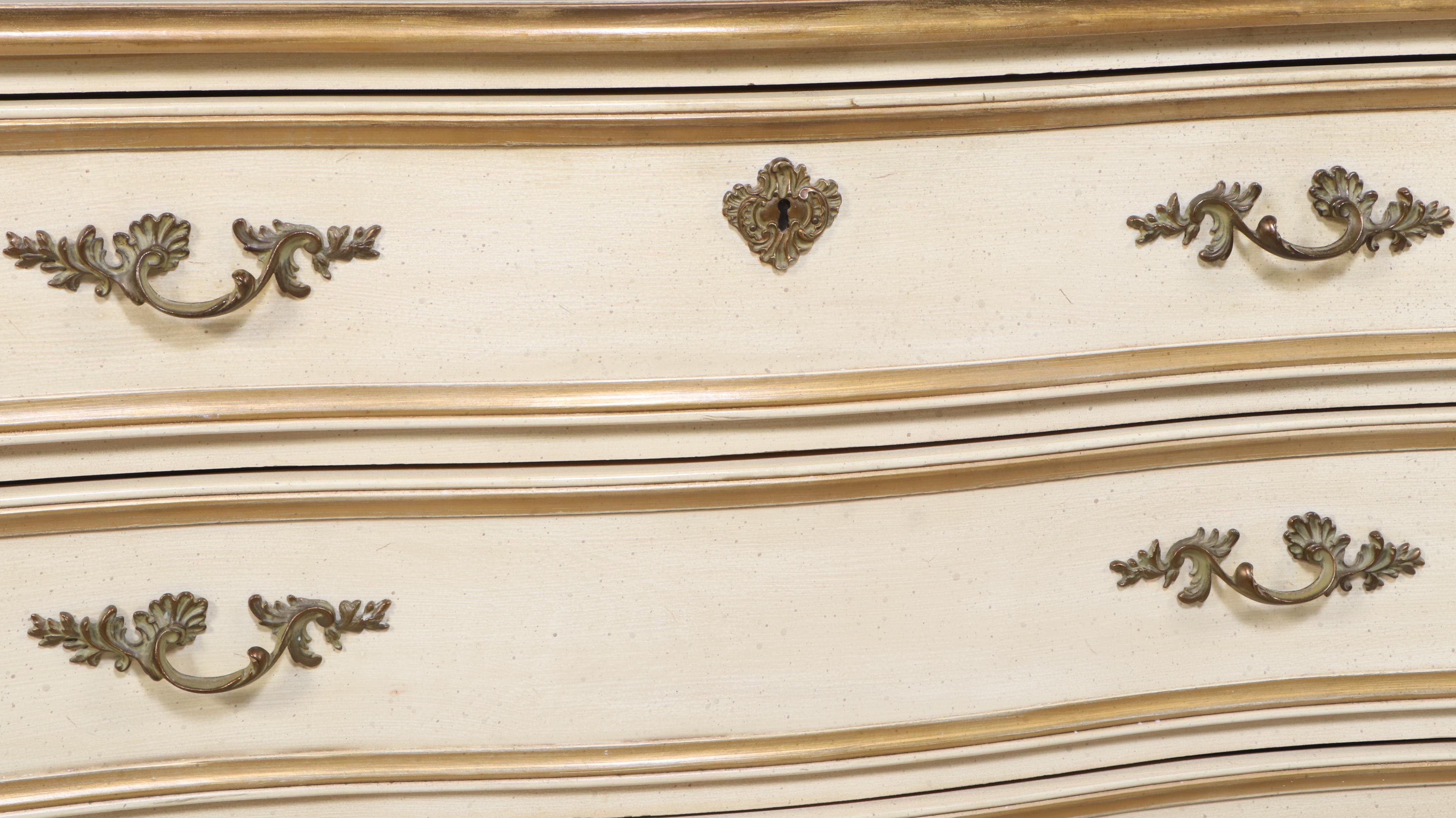 Henredon French Provincial Style Parcel Gilt and Painted Wood Three-Drawer Chest