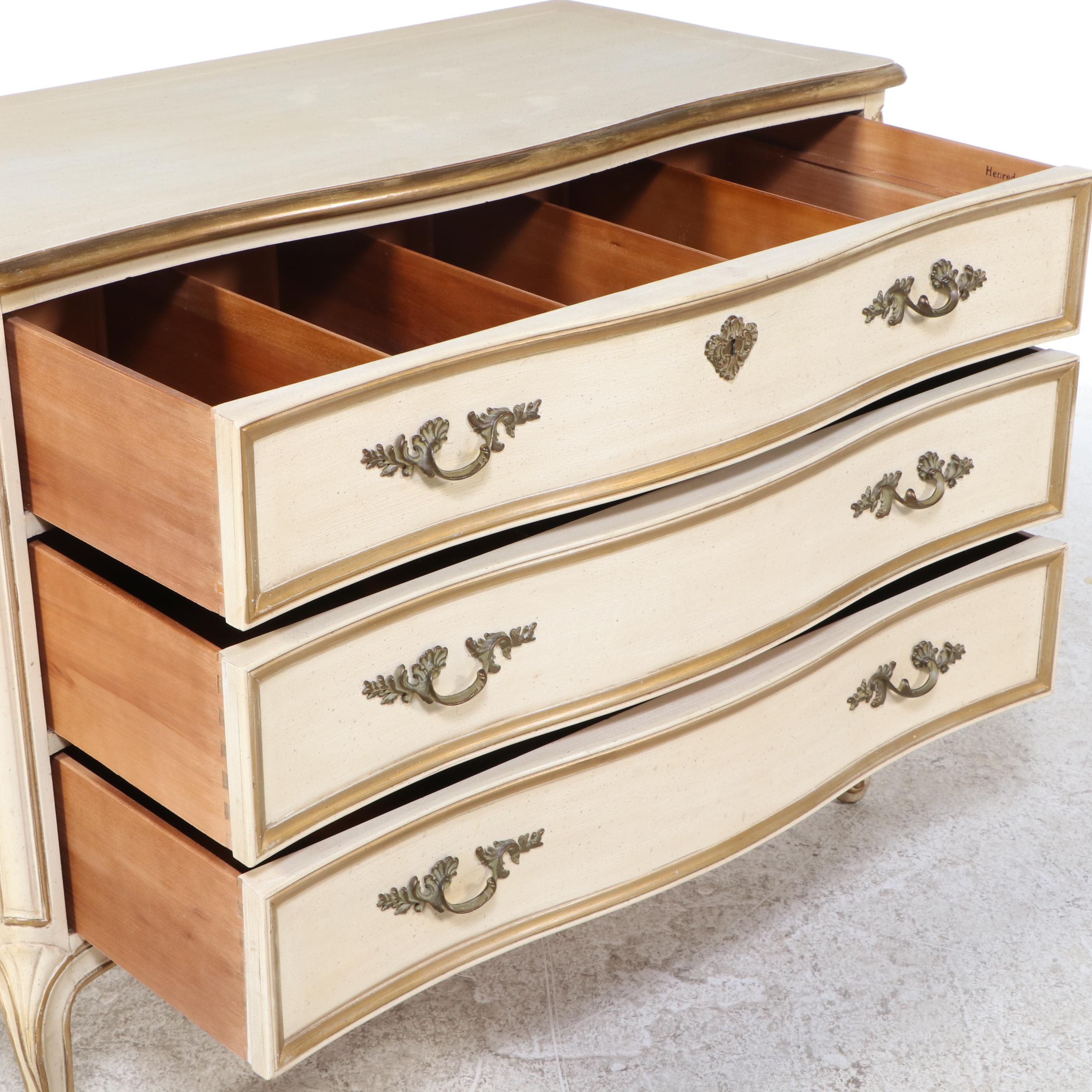 Henredon French Provincial Style Parcel Gilt and Painted Wood Three-Drawer Chest